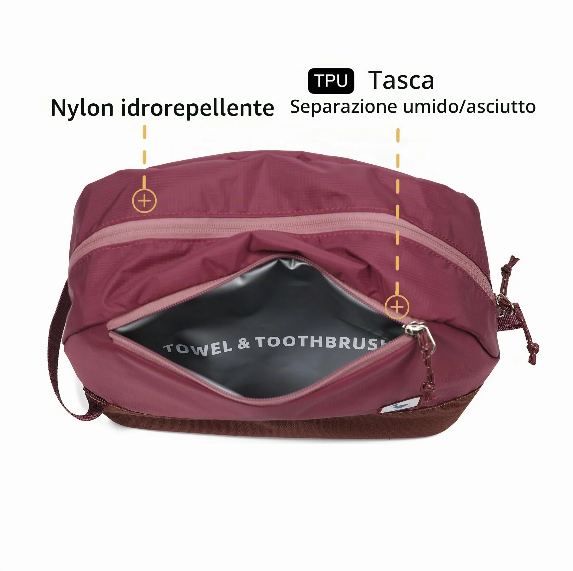 Borsa da viaggio per articoli igienici 5L, borsa lavaggio compatta con scomparto umido/secco in TPU impermeabile - immagine 7