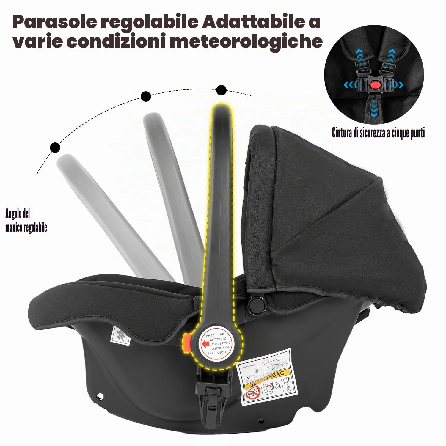 Reenborn Passeggino Trio, Passeggino 3 in 1 con Due Modi Reversibili Spingere, Trio Neonati con Design Pieghevole in Un Clic, Telaio Alluminio Paesaggistico Alto (V8 Black) - immagine 8