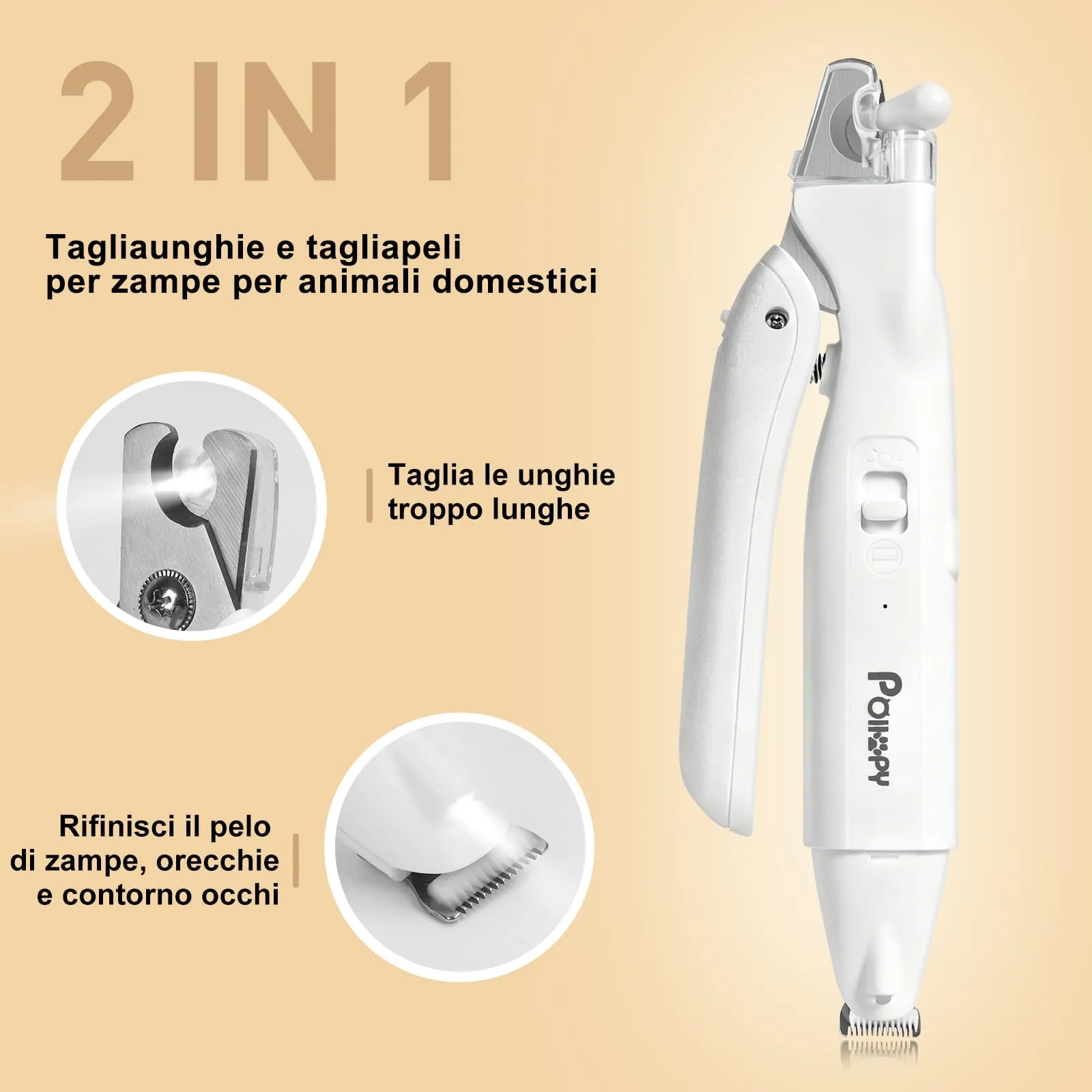 2-in-1 Tagliacapelli per Zampe e Tagliaunghie con 2 Luci a LED per Gatti e - immagine 2