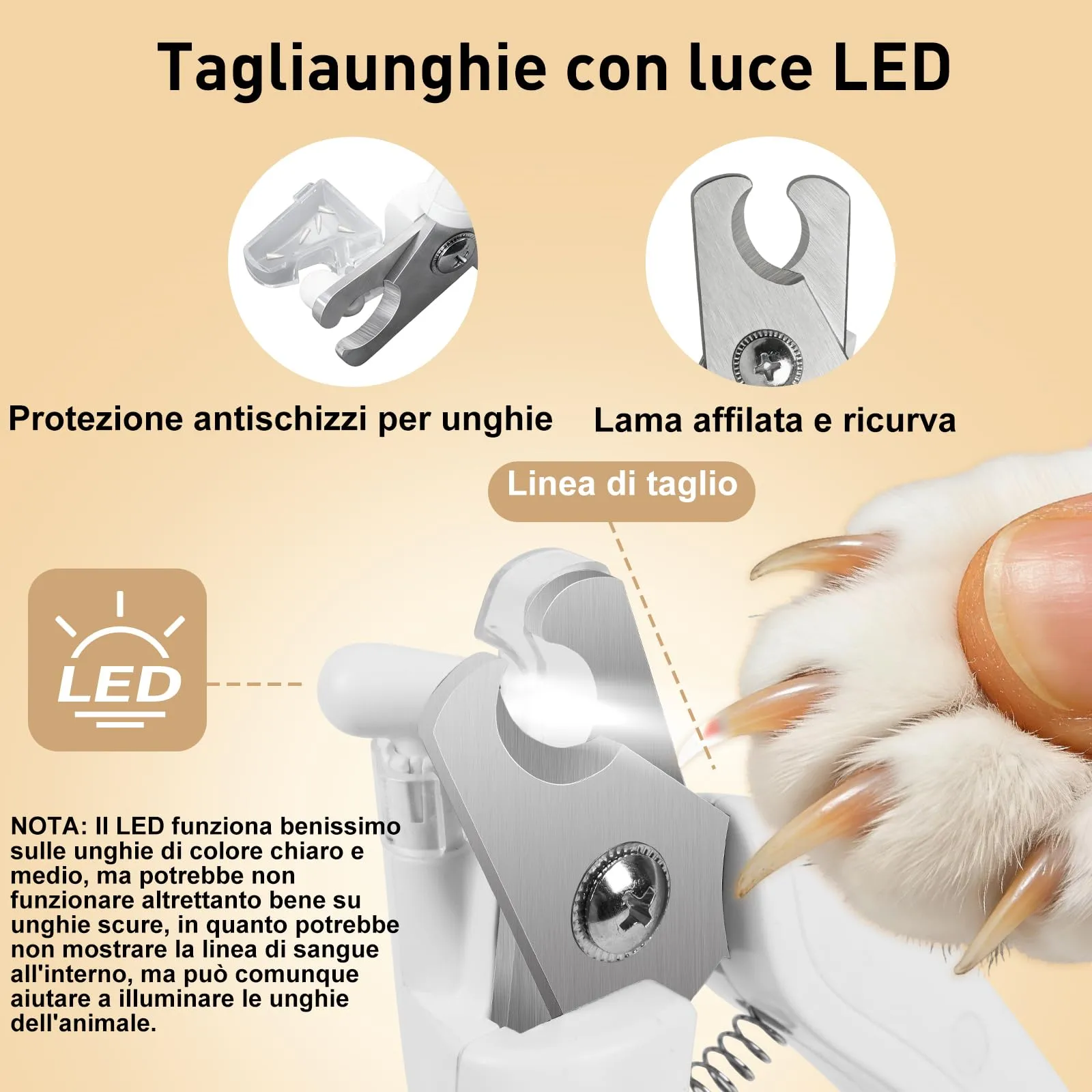 2-in-1 Tagliacapelli per Zampe e Tagliaunghie con 2 Luci a LED per Gatti e - immagine 3