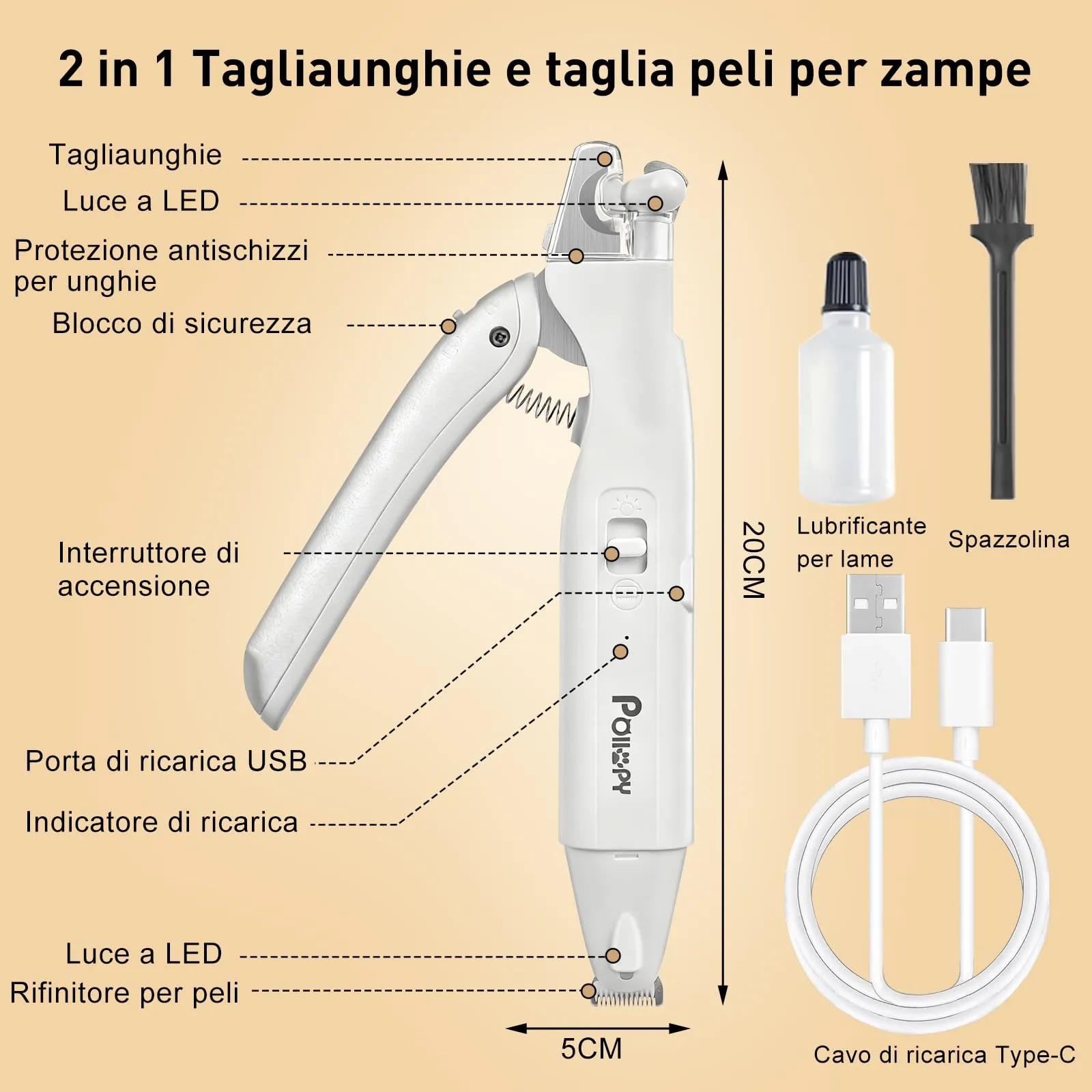 2-in-1 Tagliacapelli per Zampe e Tagliaunghie con 2 Luci a LED per Gatti e - immagine 6