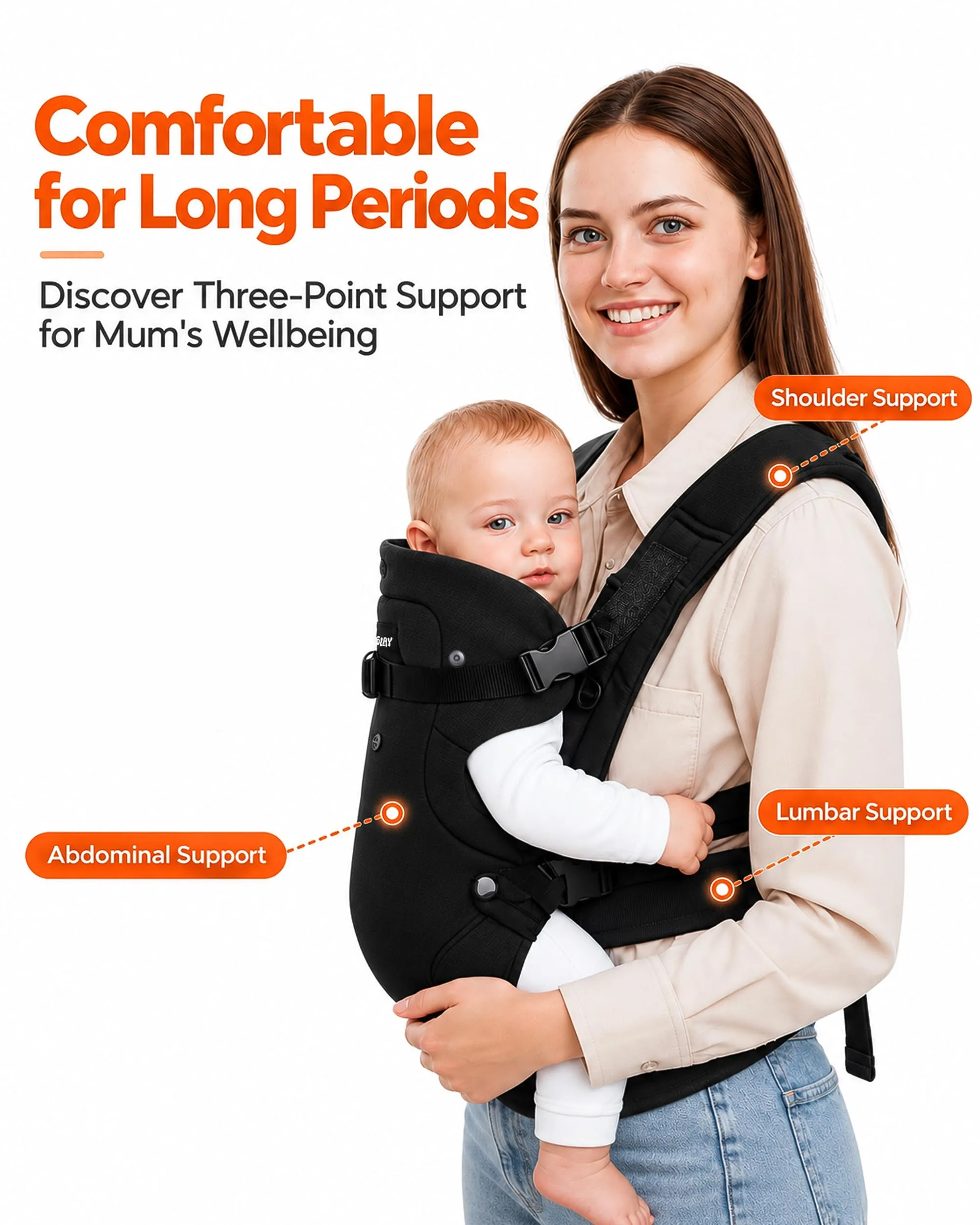 4-in-1 Misto Cotone Marsupio Neonato 0-36 Mesi (3,6-14,5 kg), Nero - immagine 5