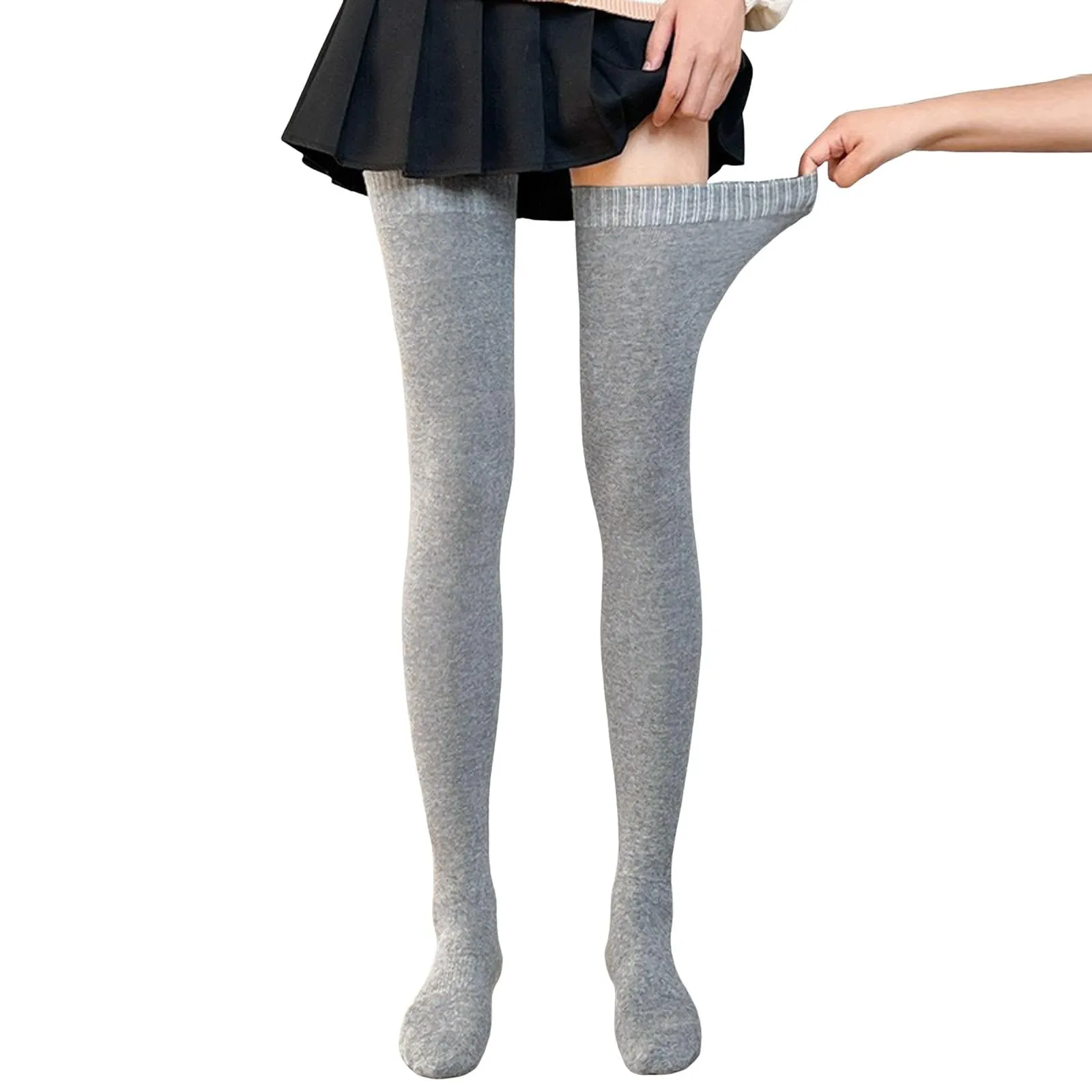 Generico Calze Invernali Donna, Calzini Antiscivolo da Donna Extra Lunghi sopra Il Ginocchio Alti Fino alla Coscia Alti JK in Cotone Pettinato con Cintura in Silicone da Autunno/Inverno. - immagine 5