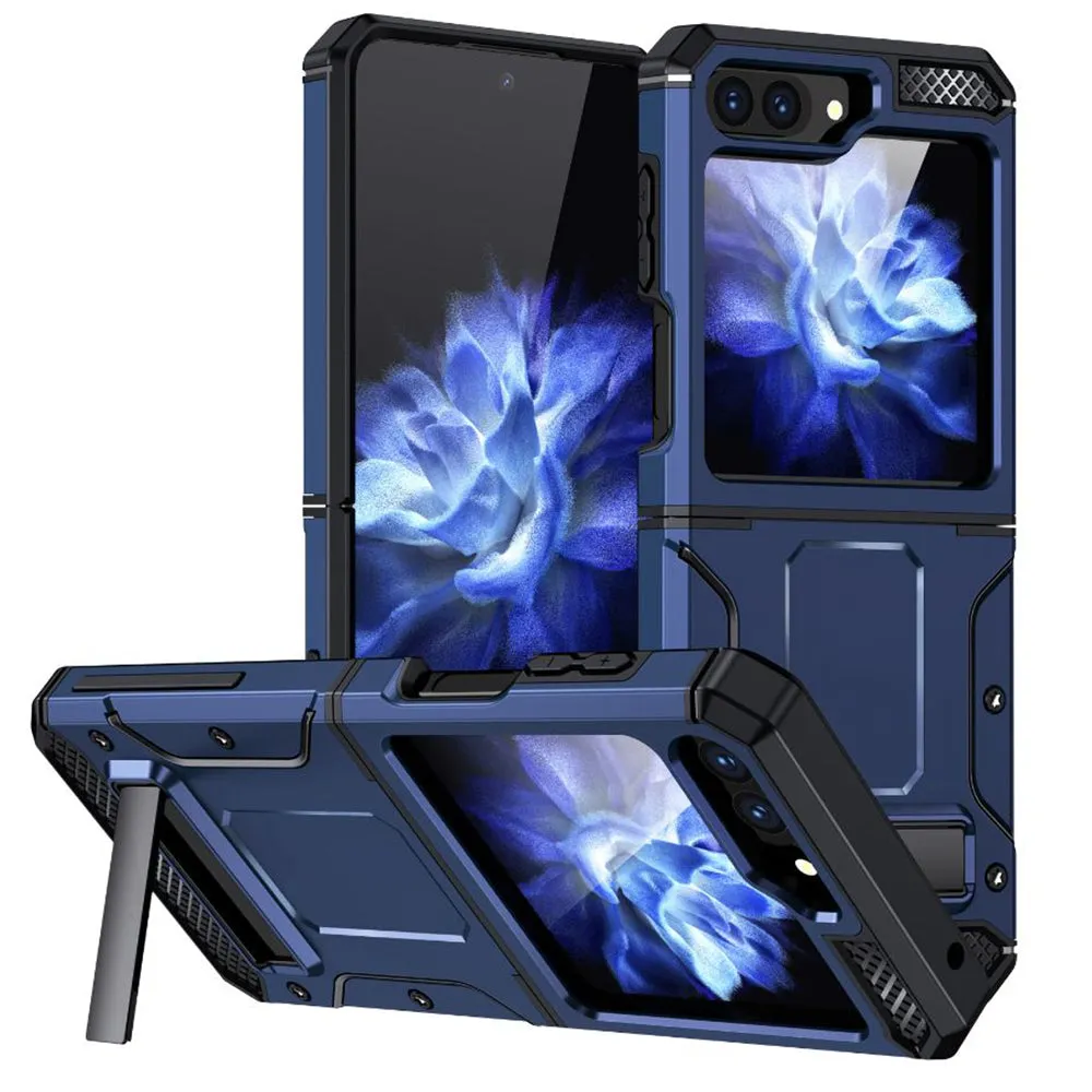 Custodia per Samsung Galaxy Z Flip5 F731, Techsuit, Hybrid Armor Kickstand, Blu - immagine 1