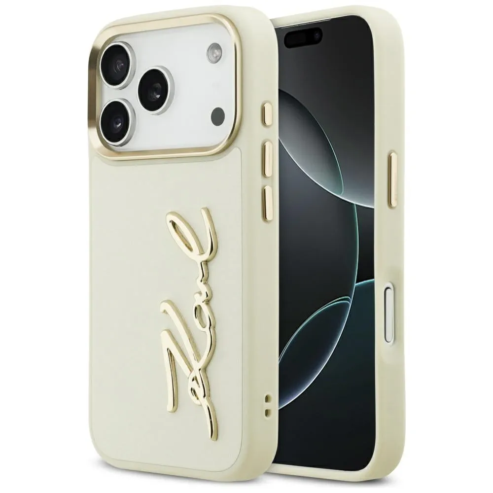 Custodia per Apple iPhone 17 Pro, Karl Lagerfeld, Script Logo, Beige - immagine 1