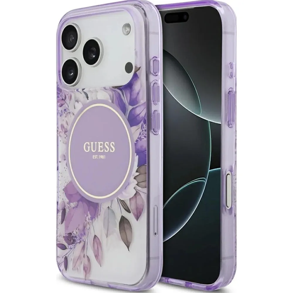 Custodia MagSafe per Apple iPhone 17 Pro, Guess, IML Flower & Tonal Circle, Viola - immagine 1