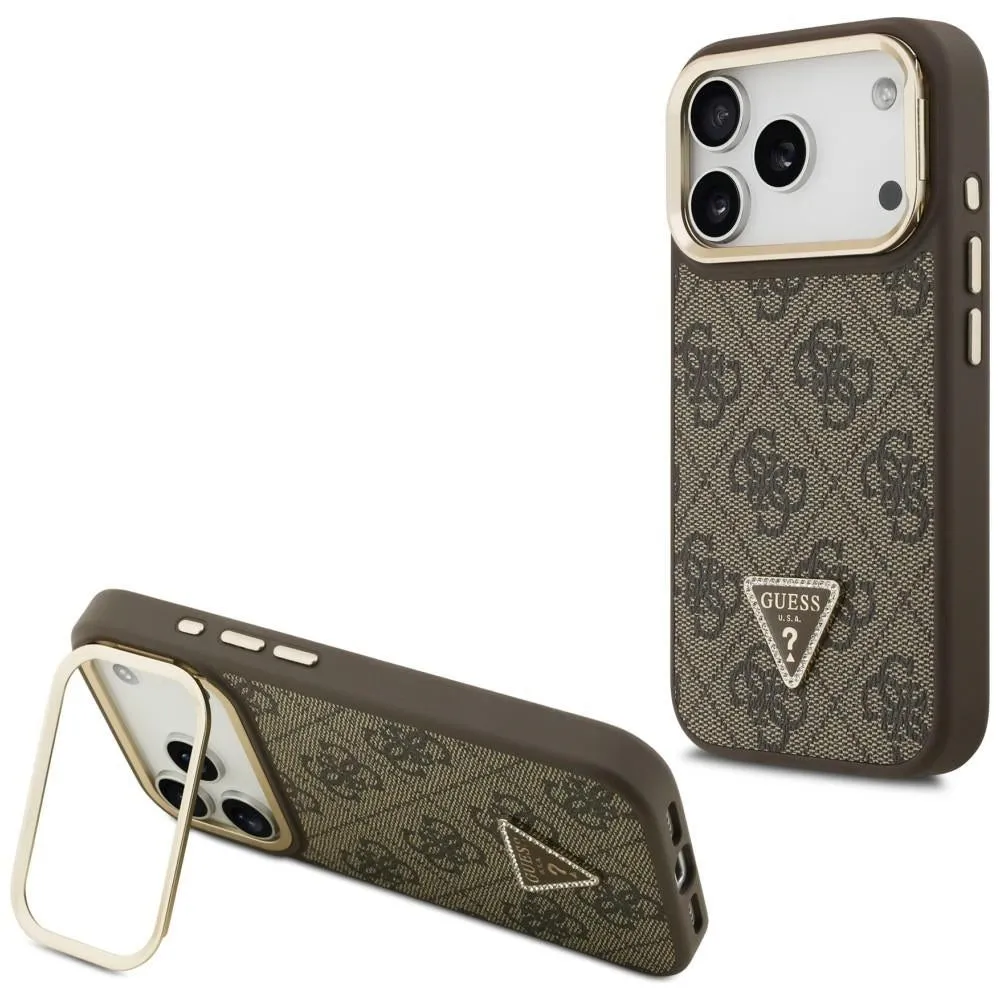 Custodia MagSafe per Apple iPhone 17 Pro, Guess, Logo Triangolo 4G con Supporto Fotocamera, Marrone Dorato - immagine 1