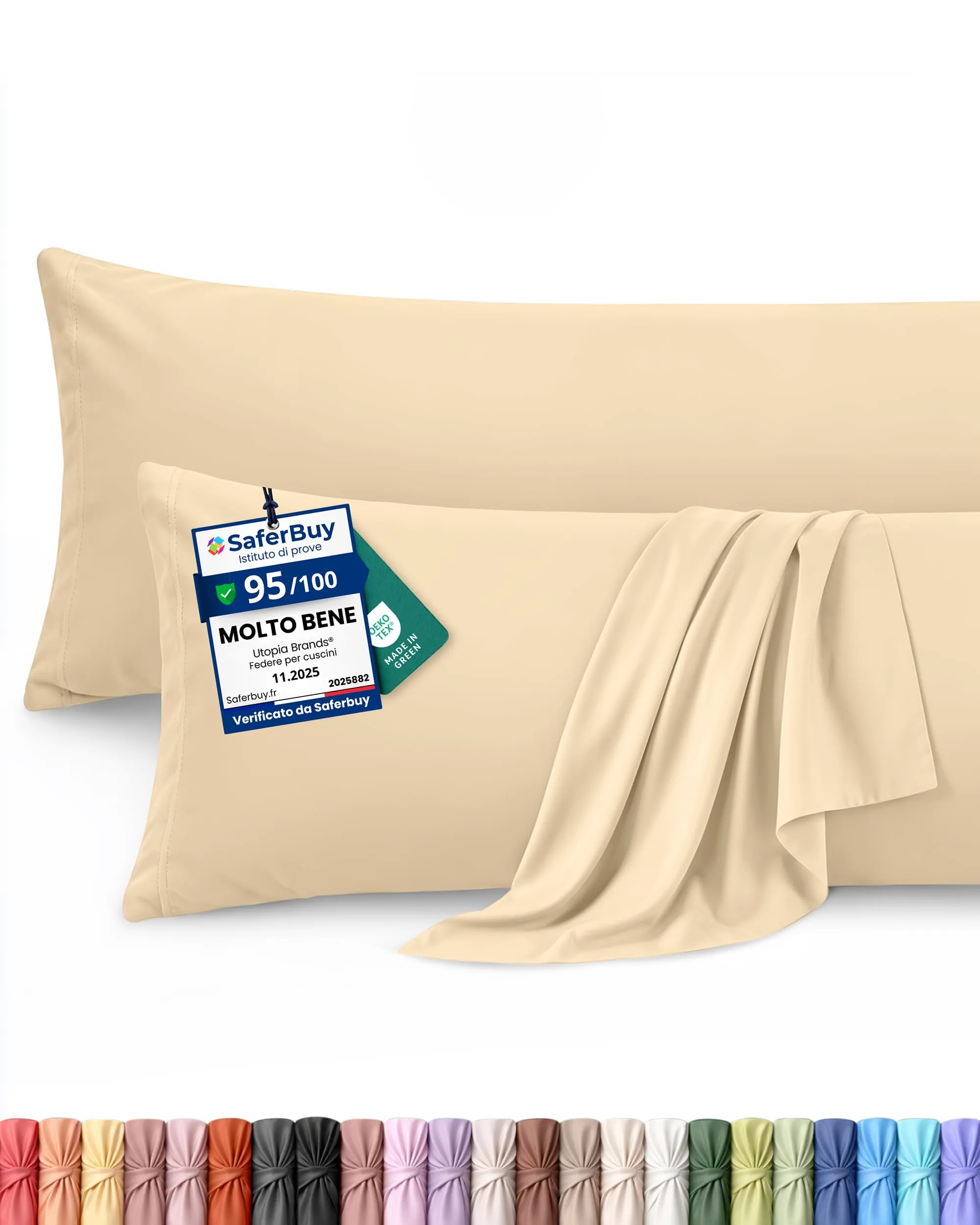 Utopia Bedding - Set di 2 federe cuscino da corpo - 40 x 145 cm - Beige - immagine 1