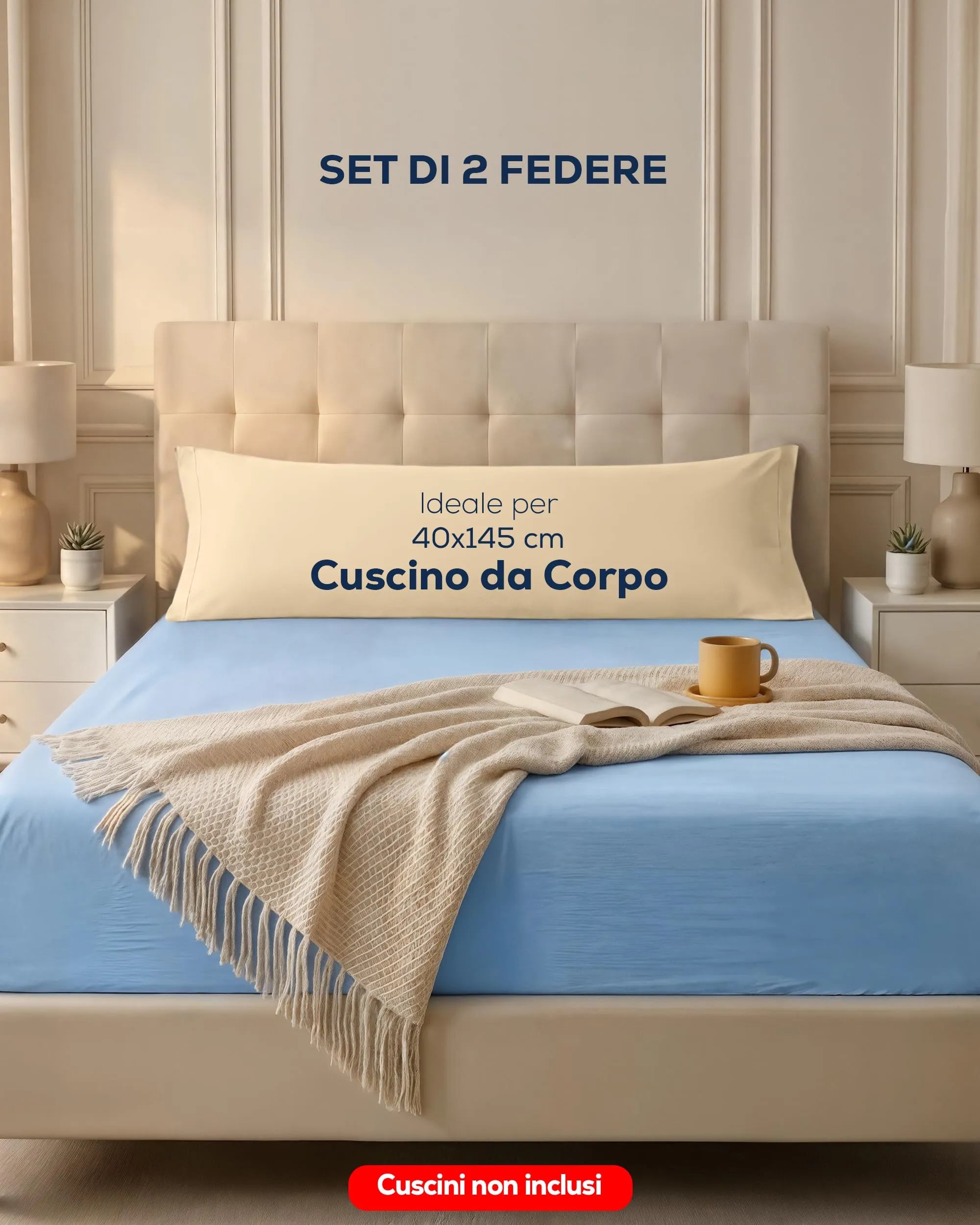 Utopia Bedding - Set di 2 federe cuscino da corpo - 40 x 145 cm - Beige - immagine 3