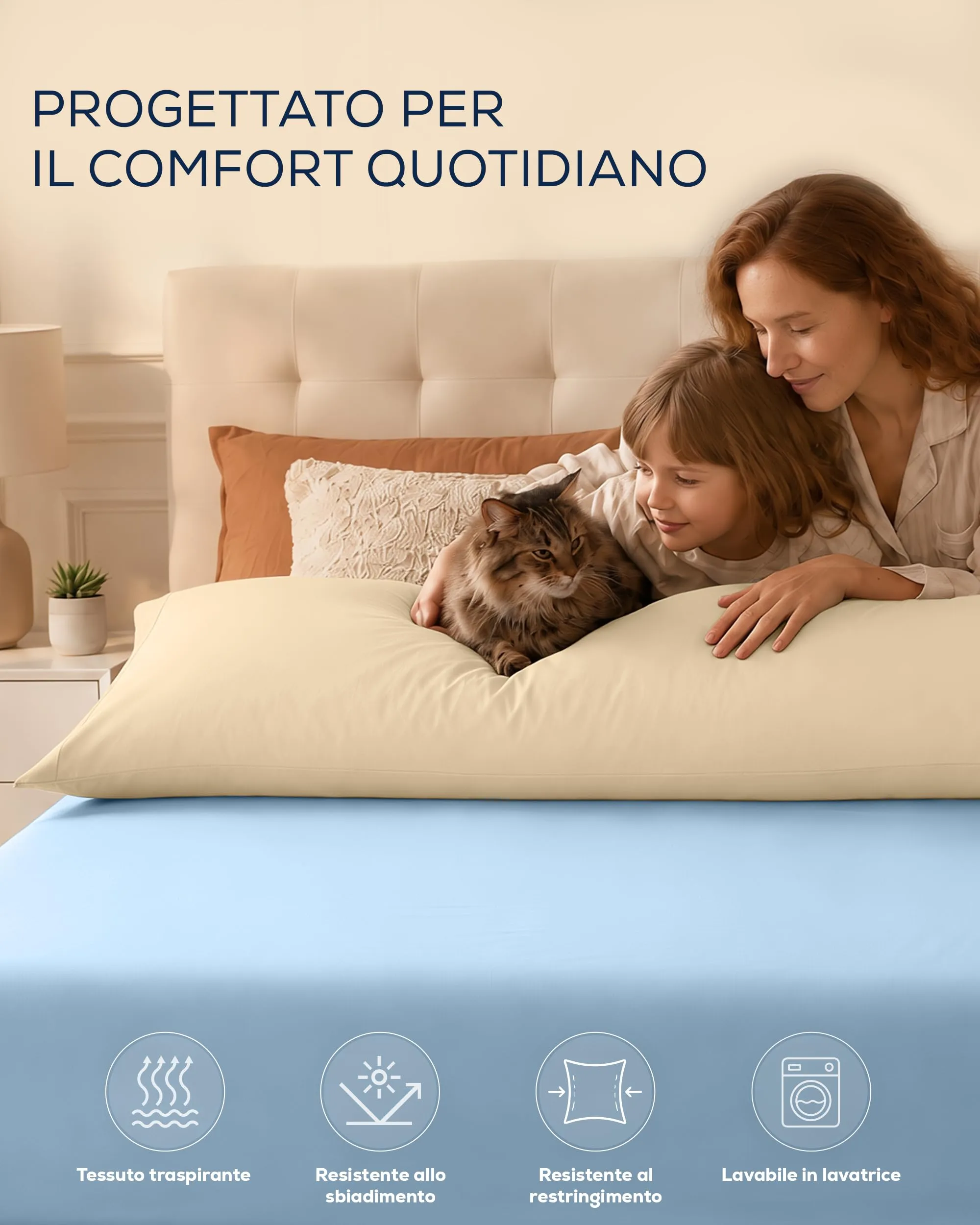 Utopia Bedding - Set di 2 federe cuscino da corpo - 40 x 145 cm - Beige - immagine 5
