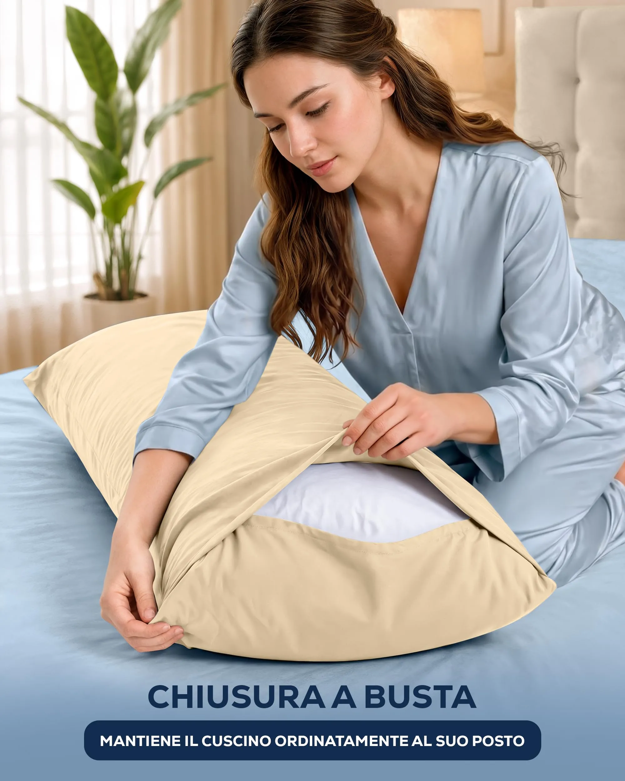 Utopia Bedding - Set di 2 federe cuscino da corpo - 40 x 145 cm - Beige - immagine 6