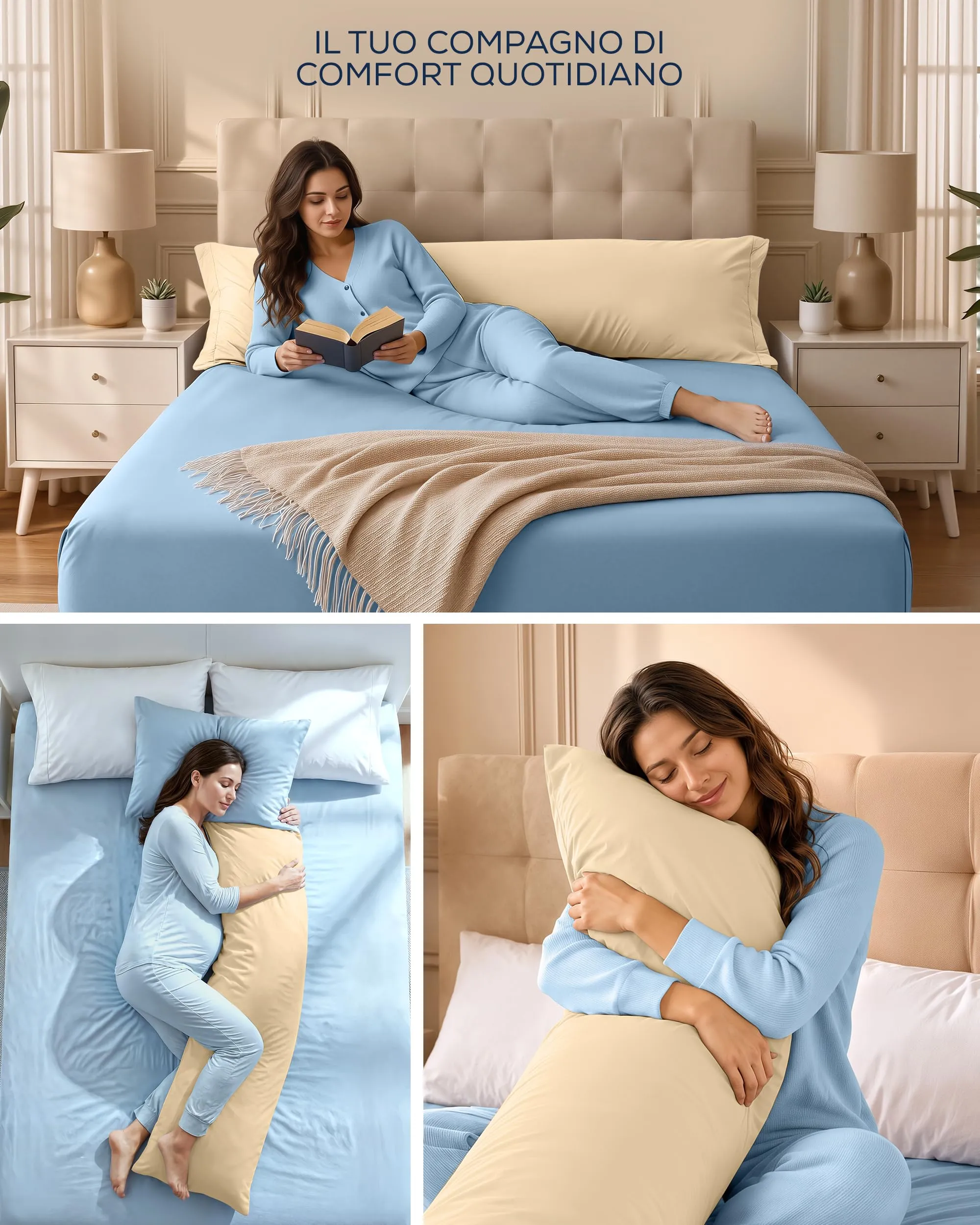 Utopia Bedding - Set di 2 federe cuscino da corpo - 40 x 145 cm - Beige - immagine 7