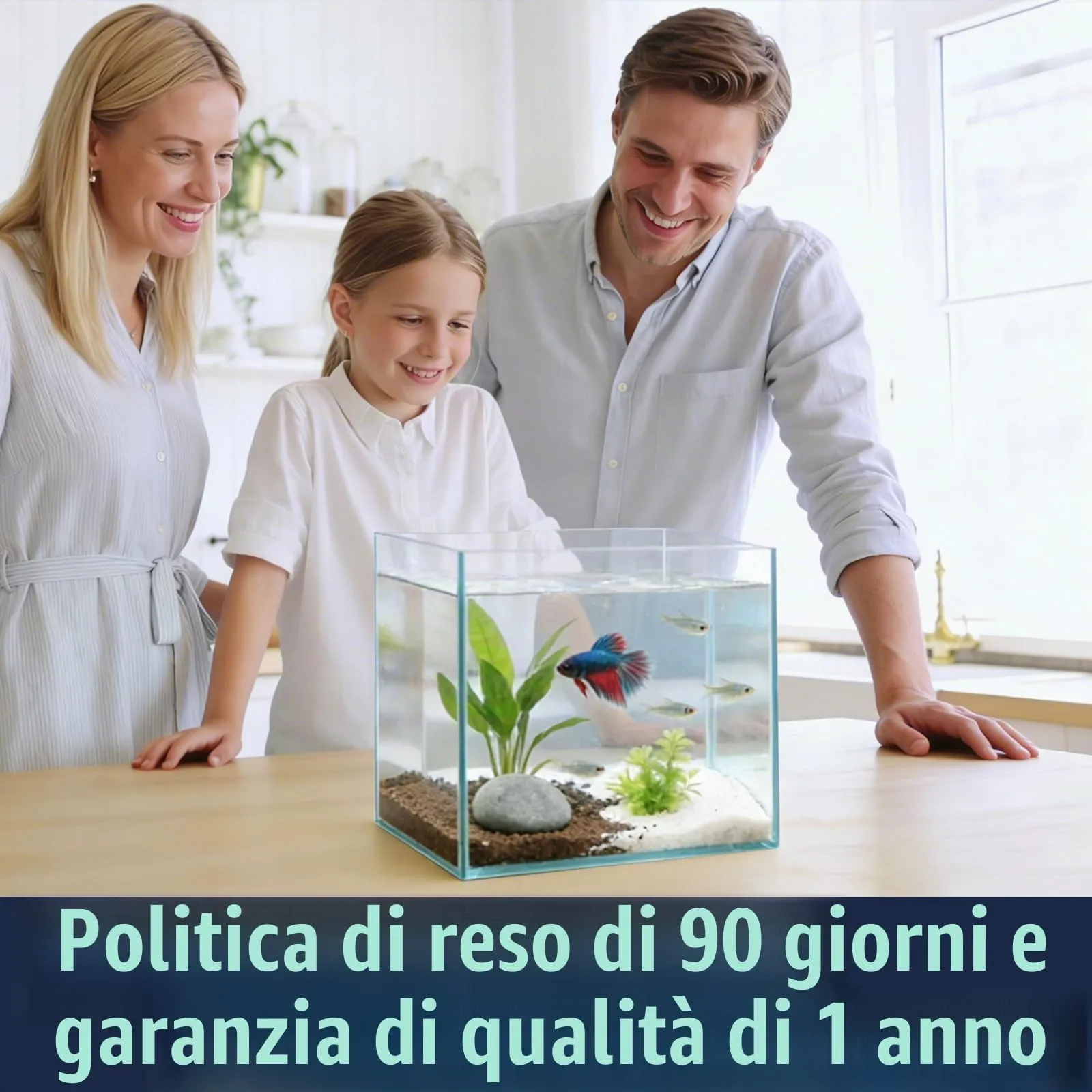 LAQUAL Kit acquario da 7.6 L con rete, sifone per acqua & 2 panni pulizia, vetro cristallino, piccolo acquario per Betta & pesci rossi, bella decorazione casa - immagine 7