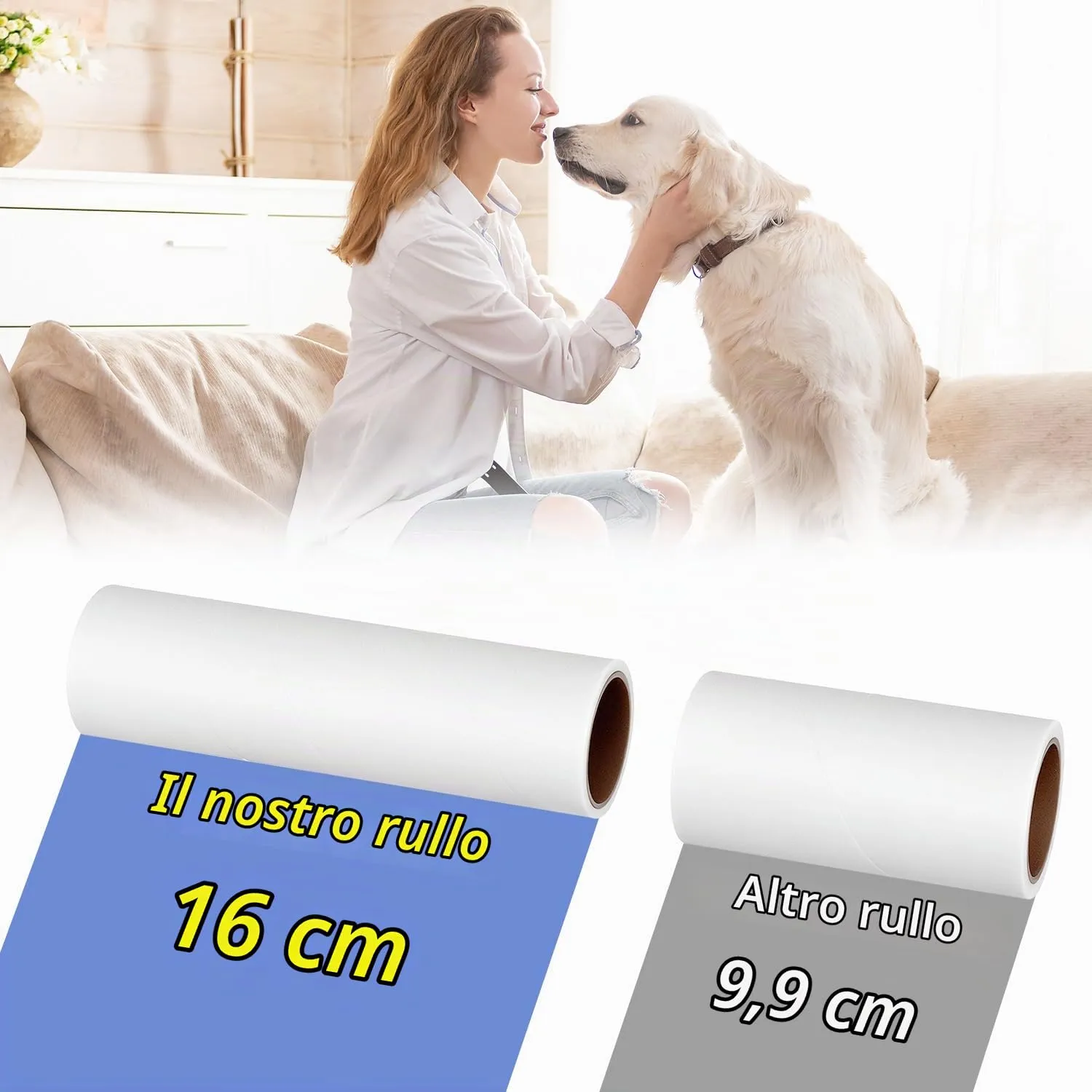 QWORK® Set di 6 ricariche rullo levapelucchi adesivo, 16CM, area di pulizia più ampia, extra adesive - Totale di 360 fogli - immagine 3