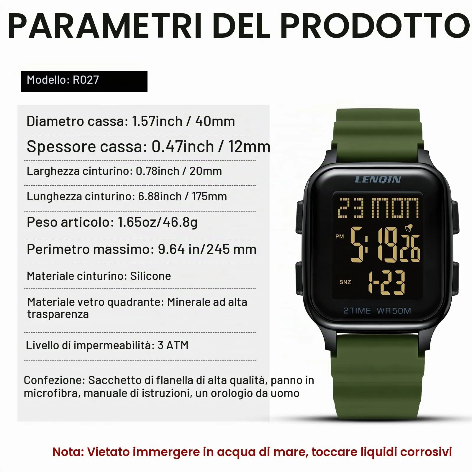 LN LENQIN Orologio Uomo Digitale Impermeabile Sportivo LED Cronometro - immagine 7