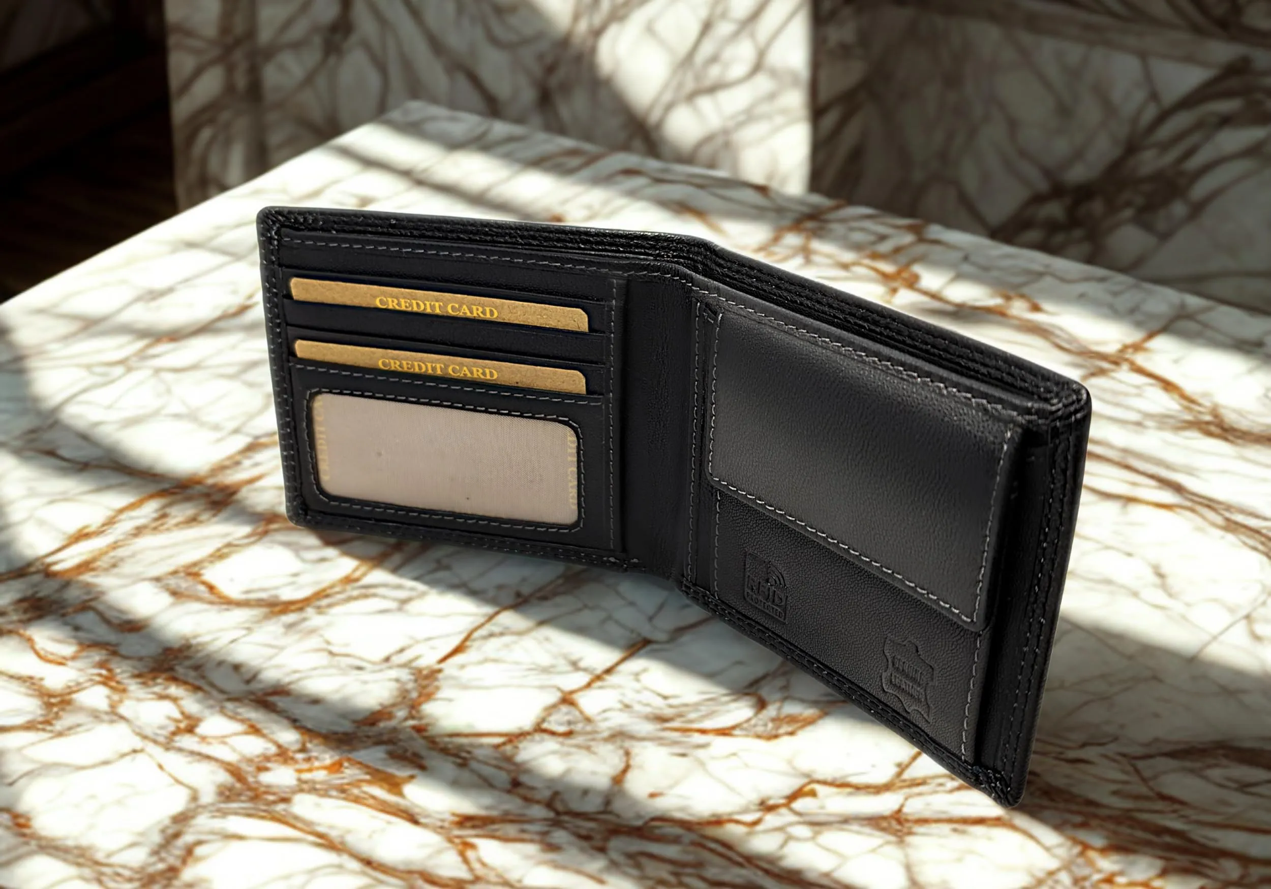 Frédéric Johns Portafoglio Uomo Vera Pelle Stile Vintage con Protezione RFID - Portafoglio Elegante e Resistente (Nero) - immagine 3
