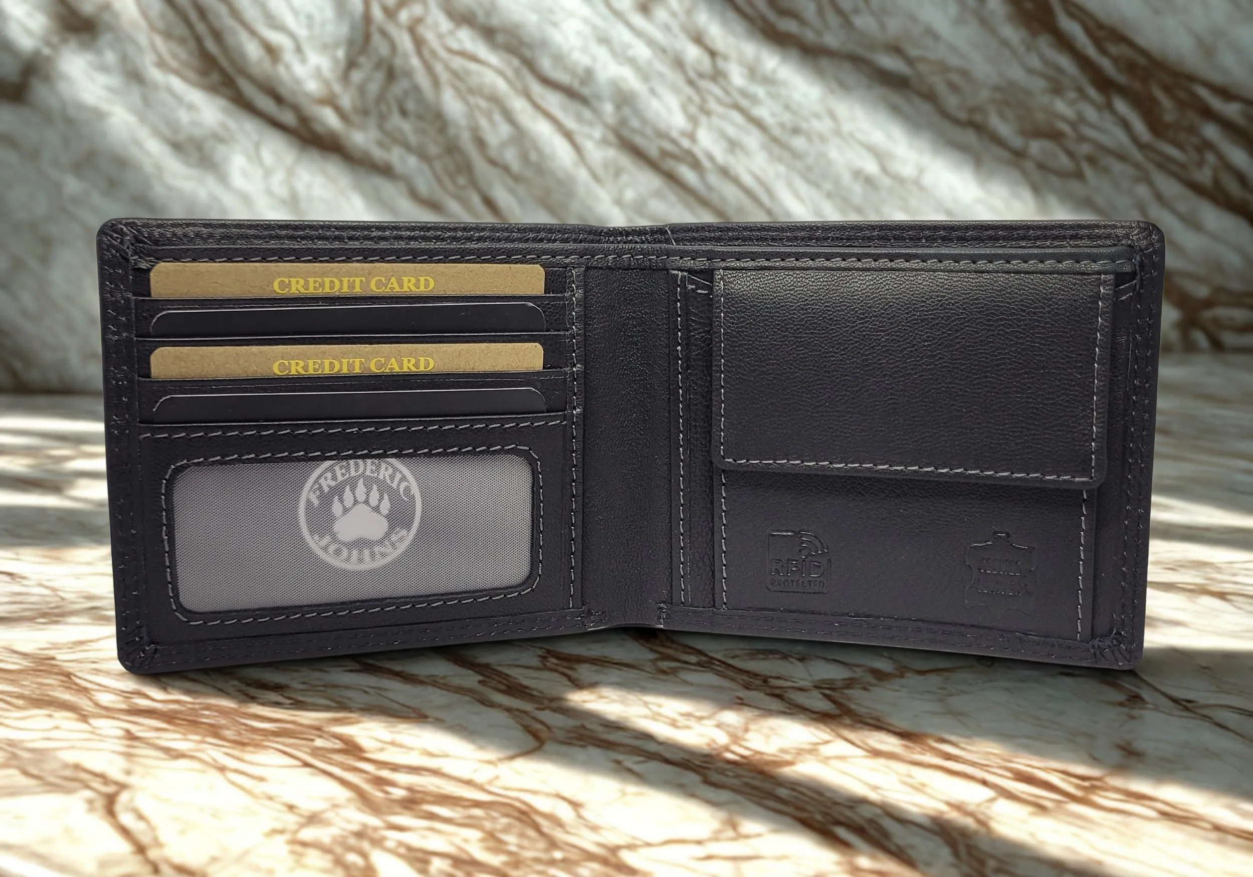 Frédéric Johns Portafoglio Uomo Vera Pelle Stile Vintage con Protezione RFID - Portafoglio Elegante e Resistente (Nero) - immagine 4