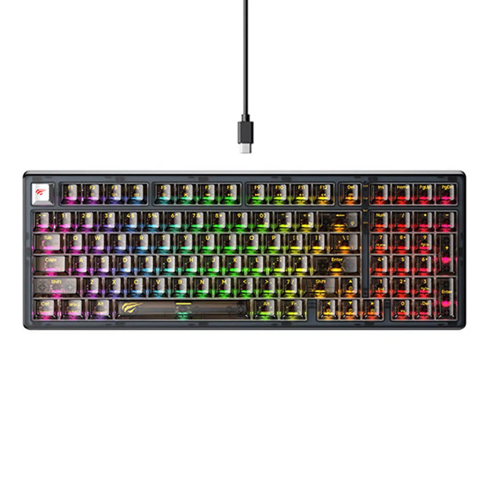 Tastiera Gaming Cablata USB HAVIT KB875L, RGB, 1.8m, Trasparente Nera - immagine 1