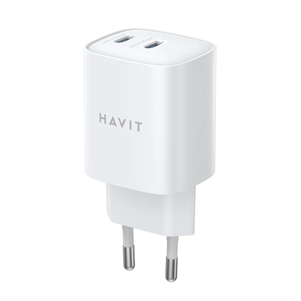 Caricabatterie Retea HAVIT UC45W, 45W, 3A, 2 x USB-C, Bianco - immagine 1