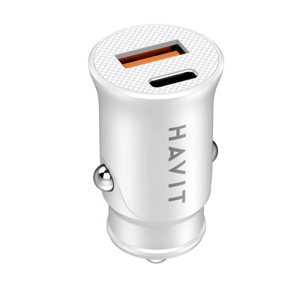 Caricabatterie Auto HAVIT CC2022, 20W, 3A, 1 x USB-A - 1 x USB-C, Bianco - immagine 1