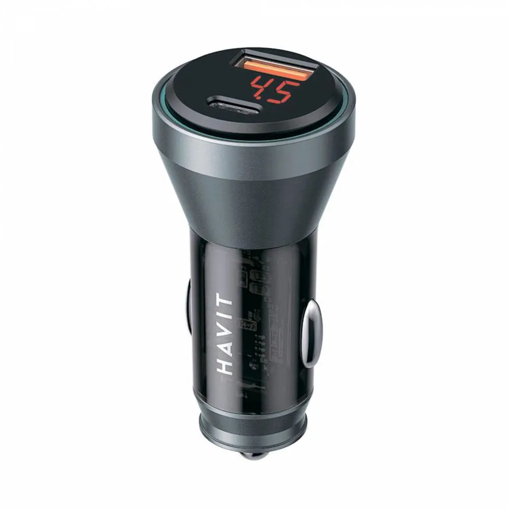 Caricabatterie Auto HAVIT CC2017, 45W, 3A, 1 x USB-A - 1 x USB-C, Nero Blu - immagine 1
