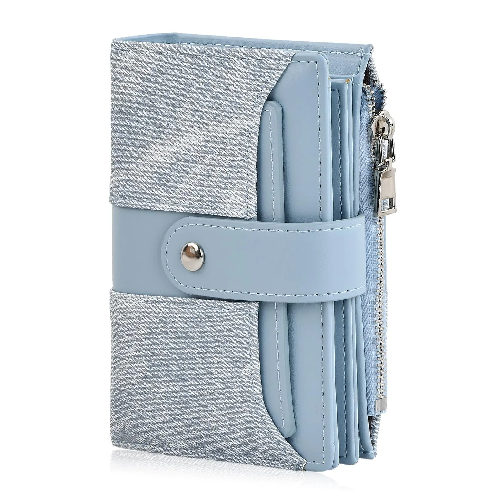 Rieoany Portafoglio Donna in Pelle PU, 22 Slot per Carte, Azzurro - immagine 1