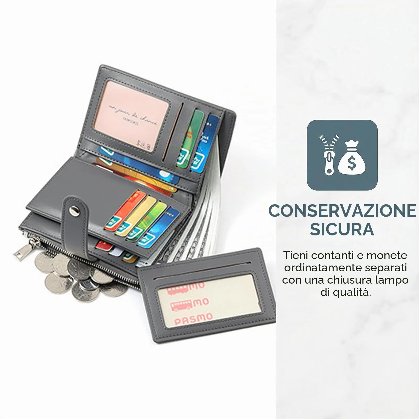 Rieoany Portafoglio Donna in Pelle PU, 22 Slot per Carte, Azzurro - immagine 5
