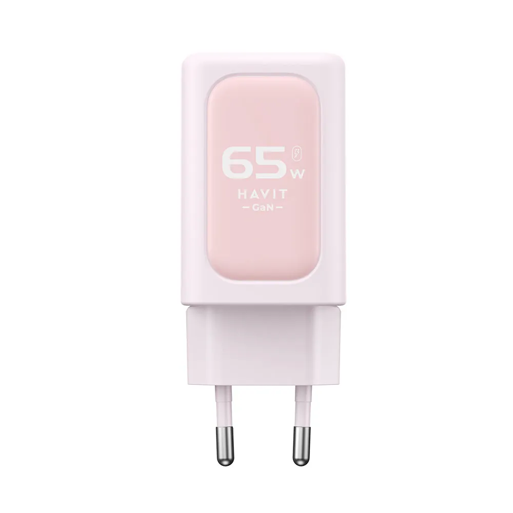 Caricabatterie da Rete HAVIT UC260, 65W, 3A, 1 x USB-A - 2 x USB-C, Rosa - immagine 1