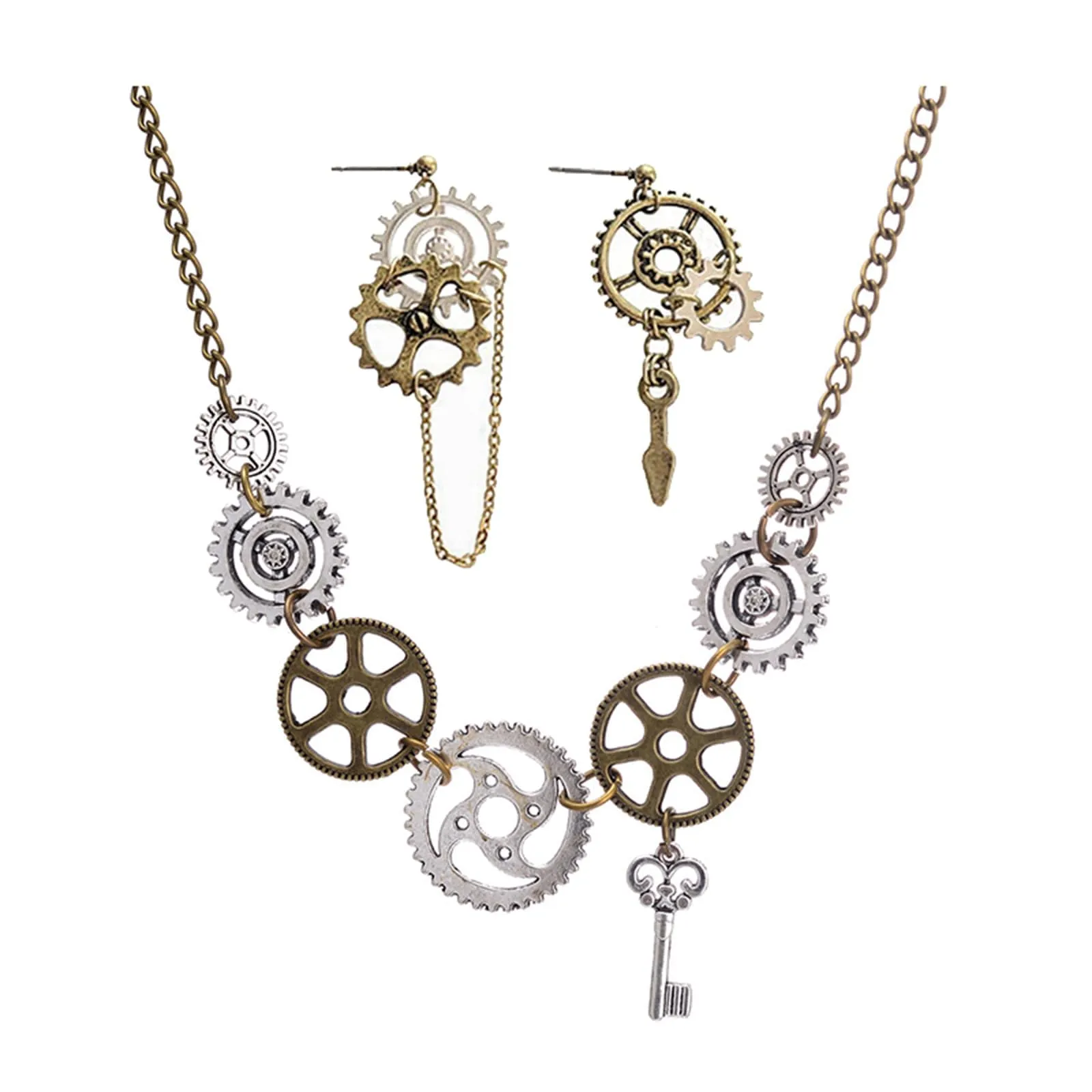 LQTSLFM Set Accessori Steampunk, Collana Steampunk, Orecchini Ingranaggio, Set di Gioielli Punk Vintage, Collana a Catena con Ruote Dentate in Metallo, Accessori per Cosplay, Carnevale, Feste (A) - immagine 1