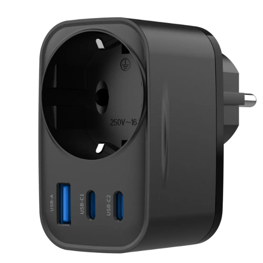 Caricabatterie da Rete HAVIT UC142, 30W, 3A, 1 x USB-A - 2 x USB-C - 1 x Schuko, Nero - immagine 1