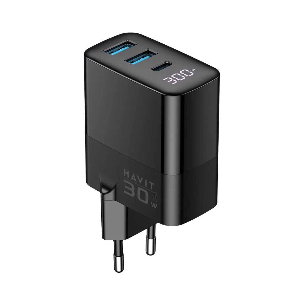 Caricabatterie Retea HAVIT UCLE001, 30W, 3A, 2 x USB-A - 1 x USB-C, Nero - immagine 1