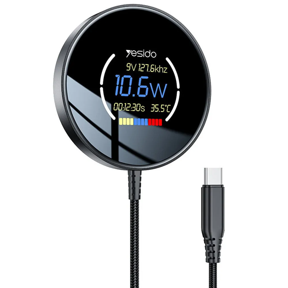 Caricabatterie Wireless Yesido DS28 Display, 15W, 1.67A, Nero - immagine 1