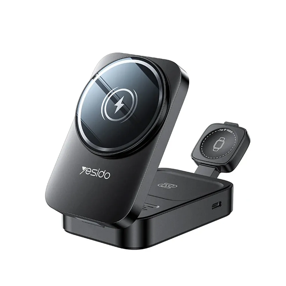 Caricabatterie Wireless Yesido DS27 3in1, 15W, 1.67A, Nero - immagine 1