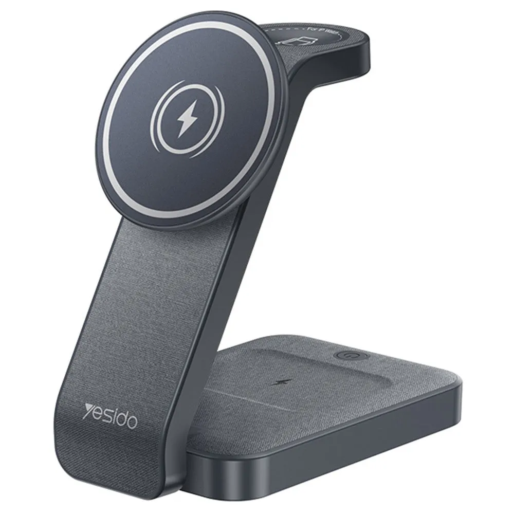 Caricabatterie Wireless Yesido DS26 3in1, 15W, 1.67A, Grigio - immagine 1