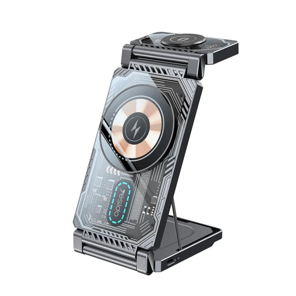 Caricabatterie Wireless Yesido DS25 3in1, 15W, 1.67A, Nero - immagine 1