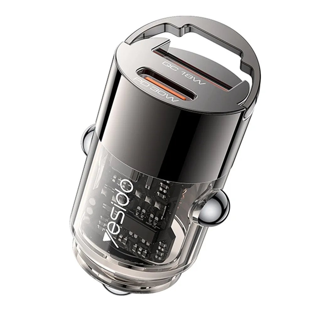 Caricabatterie Auto Yesido Y68, 30W, 3A, 1 x USB-A - 1 x USB-C, Nero - immagine 1