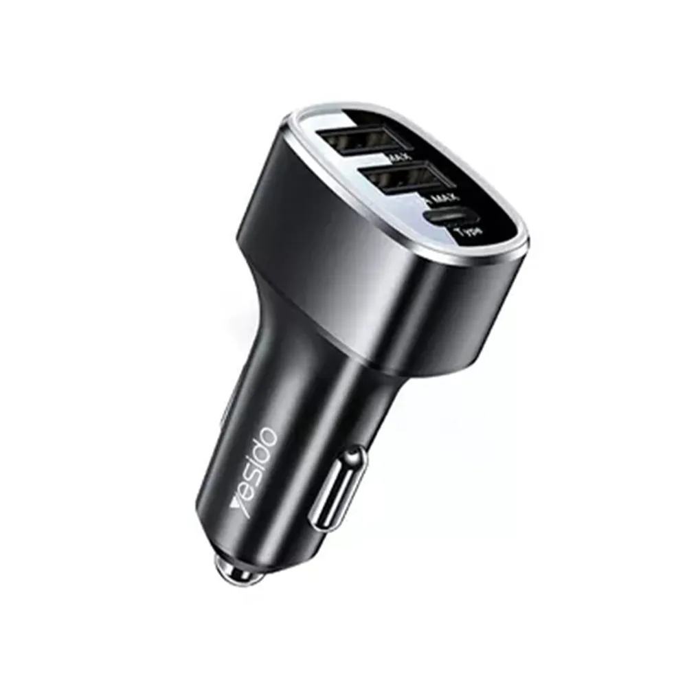 Caricabatterie Auto Yesido Y47, 49W, 3A, 2 x USB-A - 1 x USB-C, Nero - immagine 1