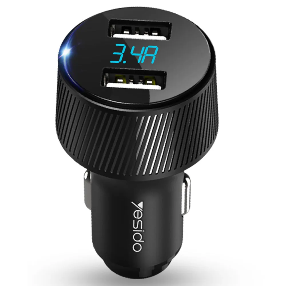 Caricabatterie Auto Yesido Y31 Display, 18W, 3A, 2 x USB-A, Nero - immagine 1