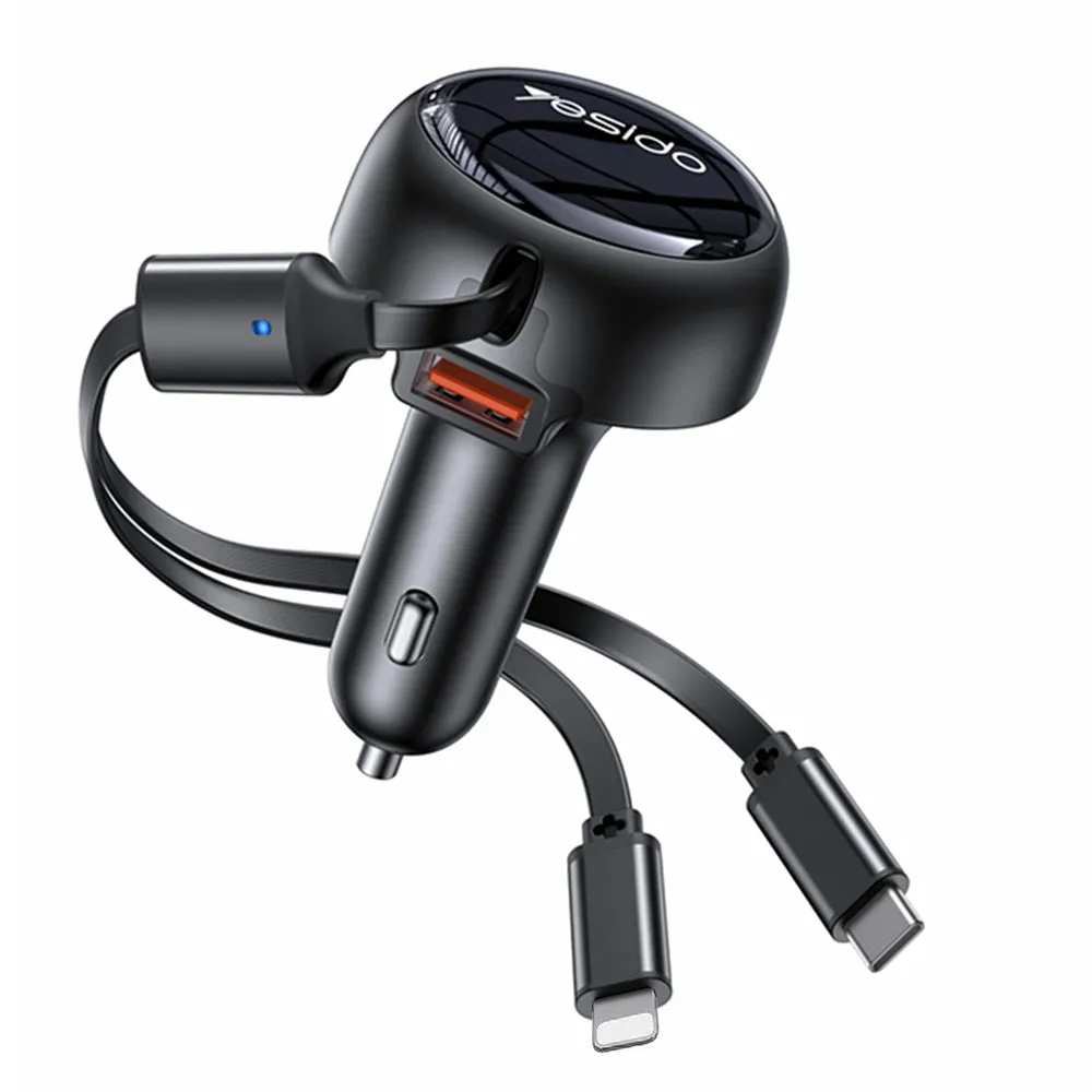 Caricabatterie Auto con Cavo USB-C / Lightning Yesido Y61, 53W, 3A, 1 x USB-A, Nero - immagine 1