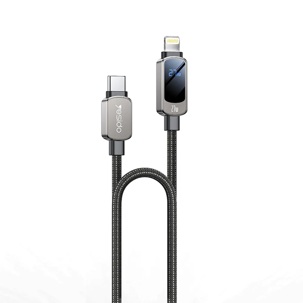 Cavo Dati e Ricarica USB-C - USB-C Yesido CA180 Display, 27W, 1.2m, Nero - immagine 1