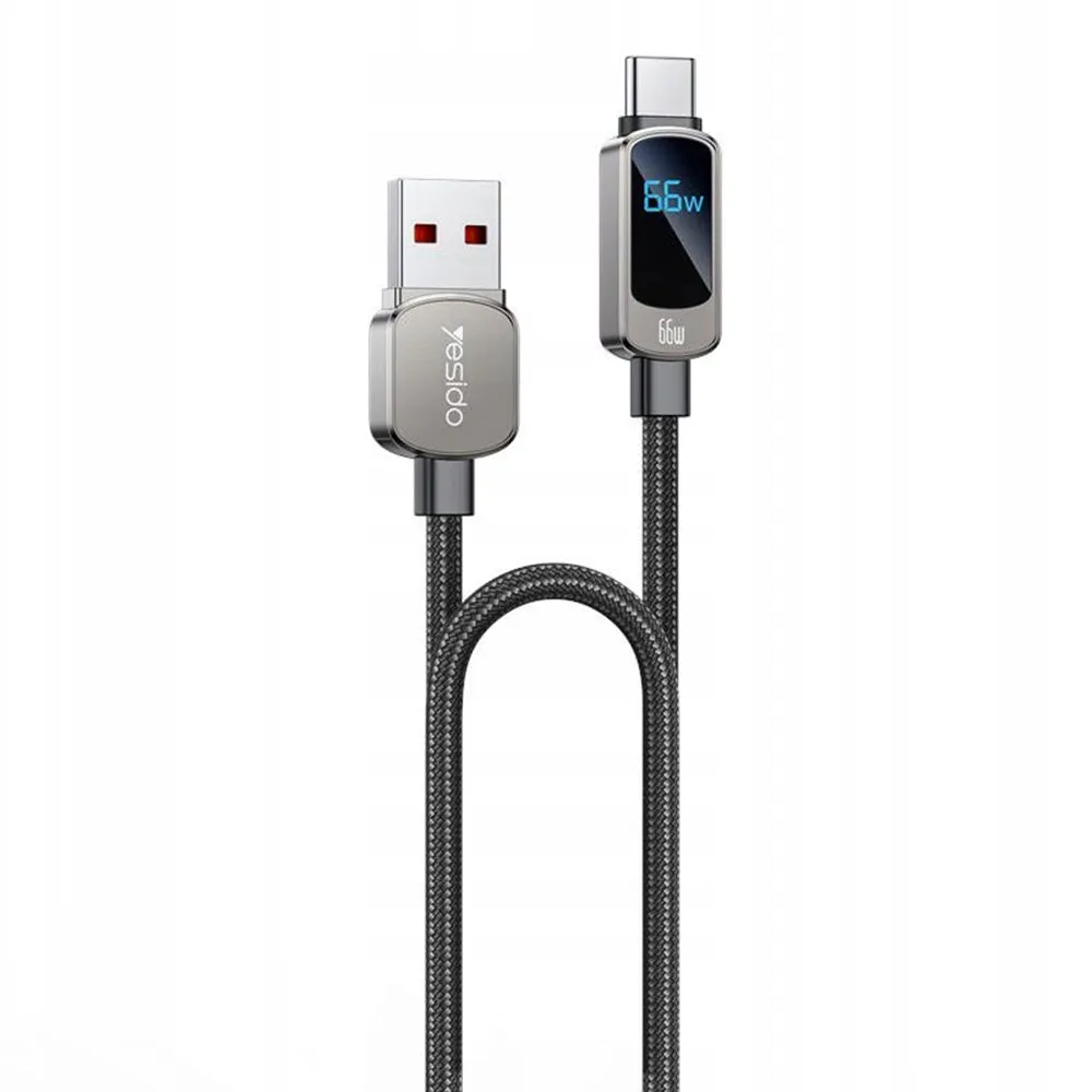 Cavo Dati e Ricarica USB-A - USB-C Yesido CA128C Display, 66W, 1.2m, Nero - immagine 1