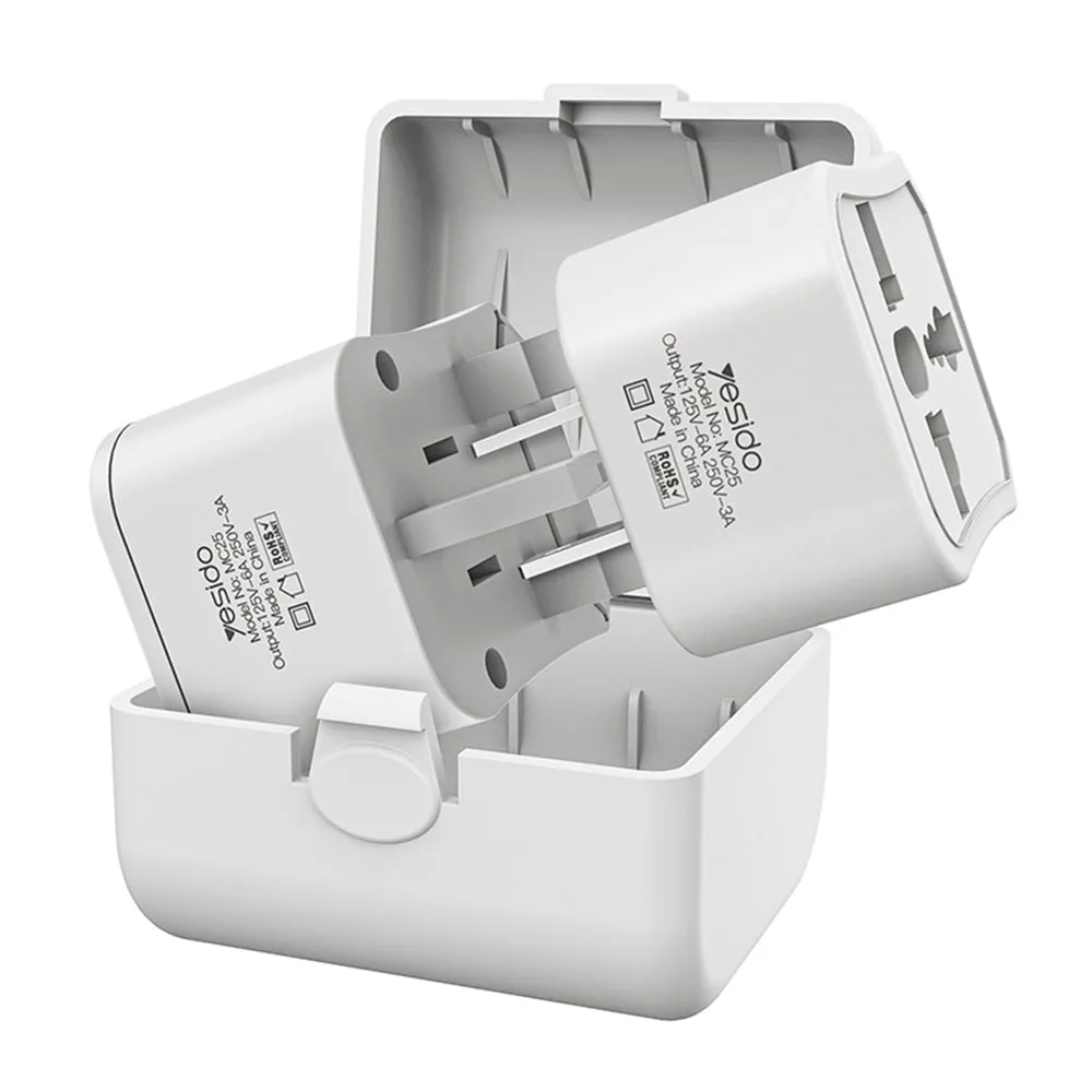 Adattatore di Rete Yesido MC25 Travel CN/ US / EU / UK, Bianco - immagine 1