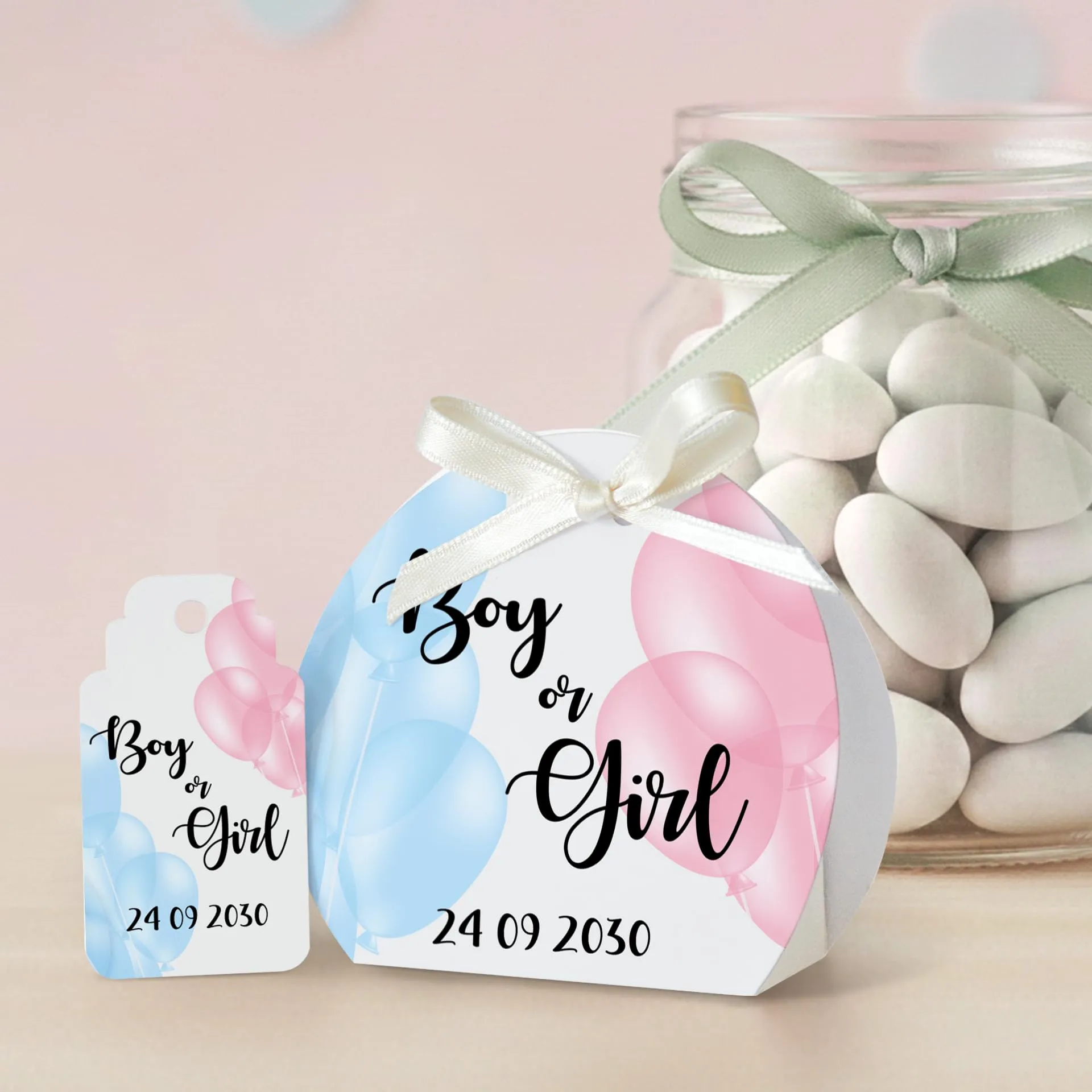 FAMÀ – Scatolina Portaconfetti Nascita Semicerchio Boy or Girl - Bomboniera Personalizzabile in Cartoncino Pregiato - 24 Scatoline + 24 Tag - immagine 3