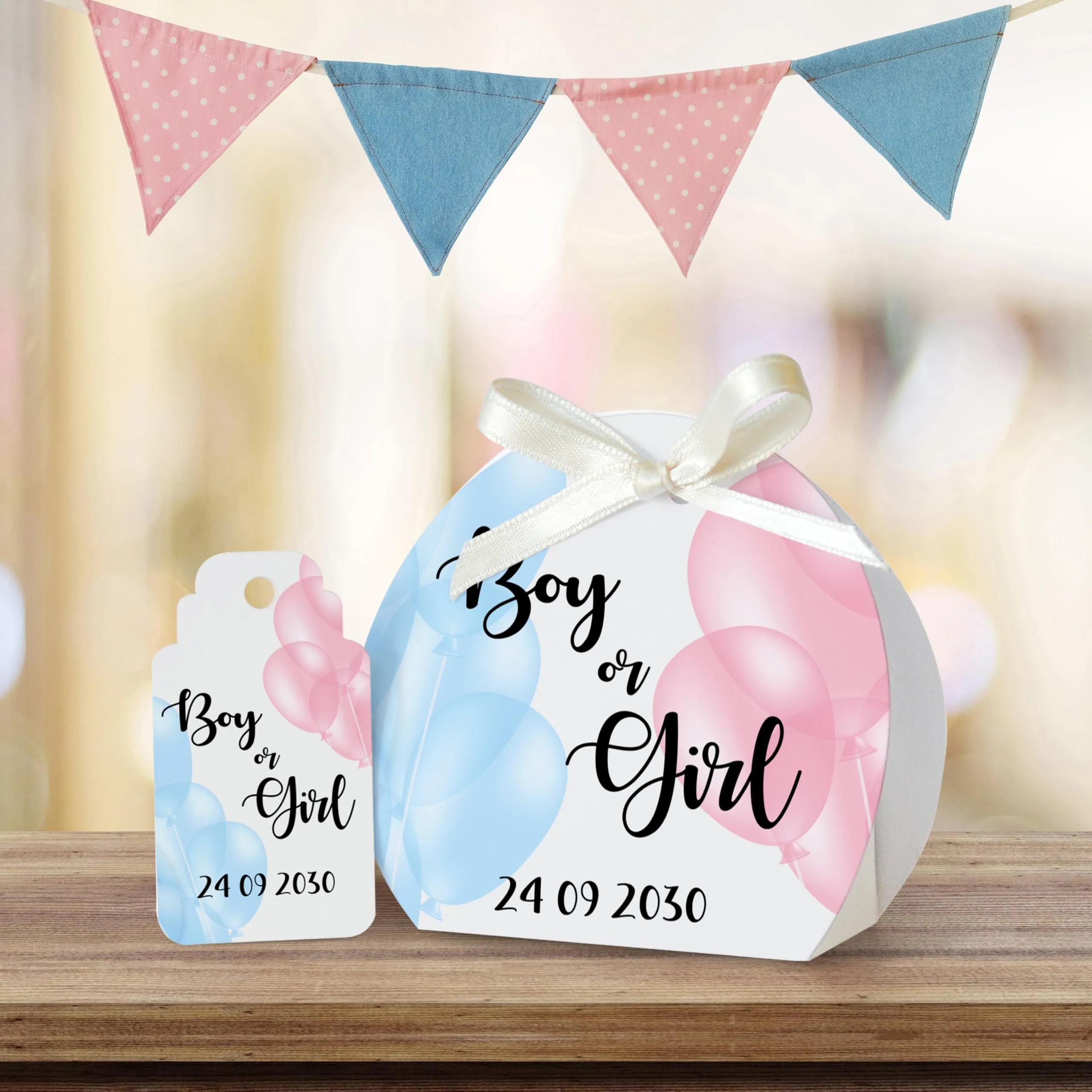 FAMÀ – Scatolina Portaconfetti Nascita Semicerchio Boy or Girl - Bomboniera Personalizzabile in Cartoncino Pregiato - 24 Scatoline + 24 Tag - immagine 4