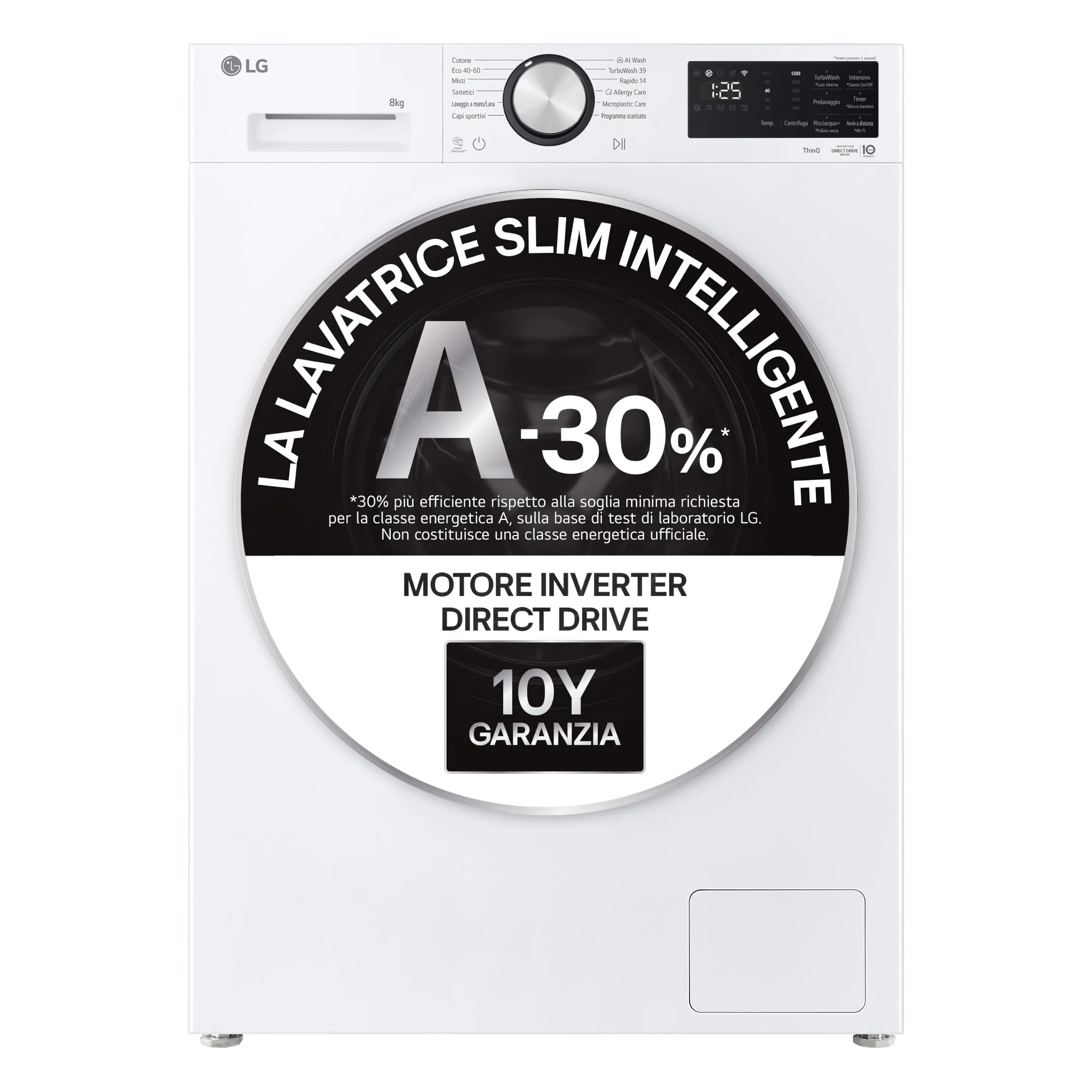 LG F2NX50S8TLC Lavatrice Slim 8kg Classe A -30%, 1200 Giri, Serie X5, Wi-Fi - immagine 2