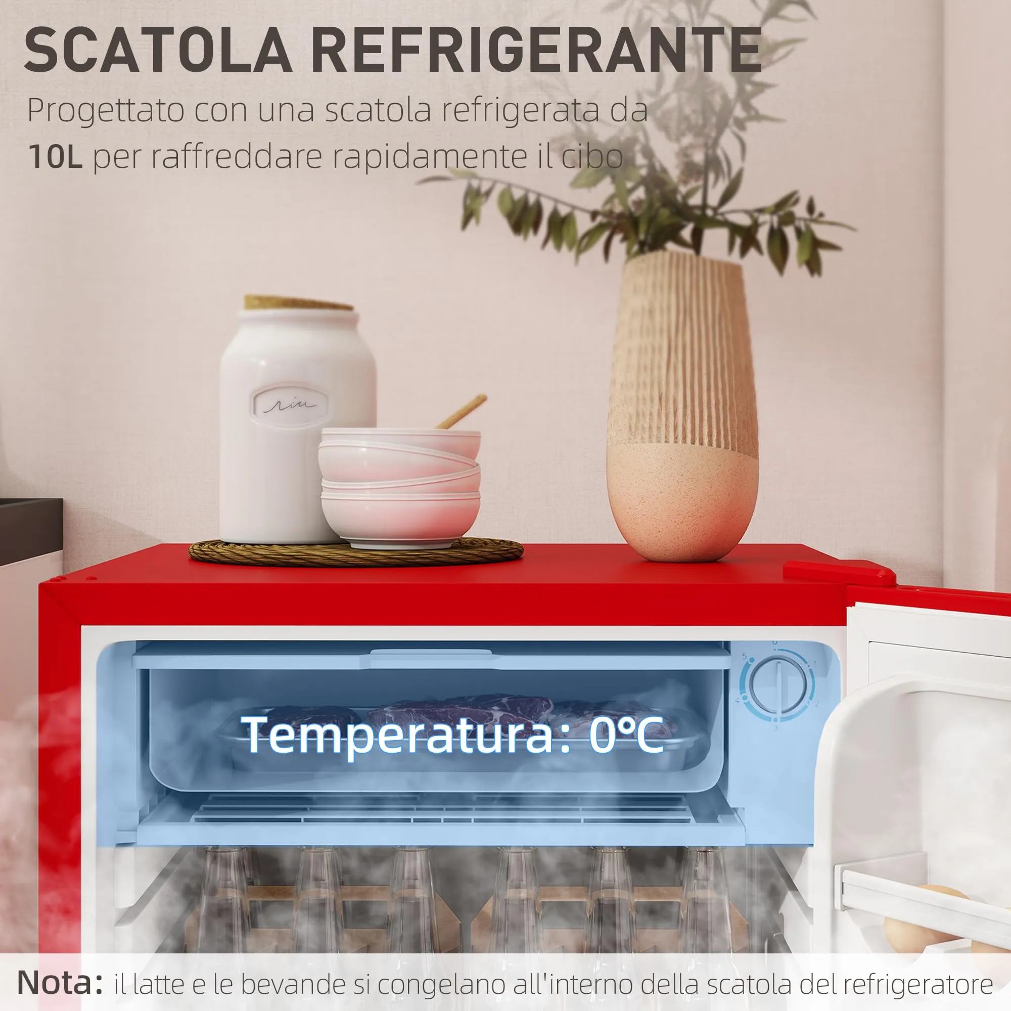 HOMCOM Frigorifero Piccolo 91L con Congelatore Classe E Rosso - immagine 5