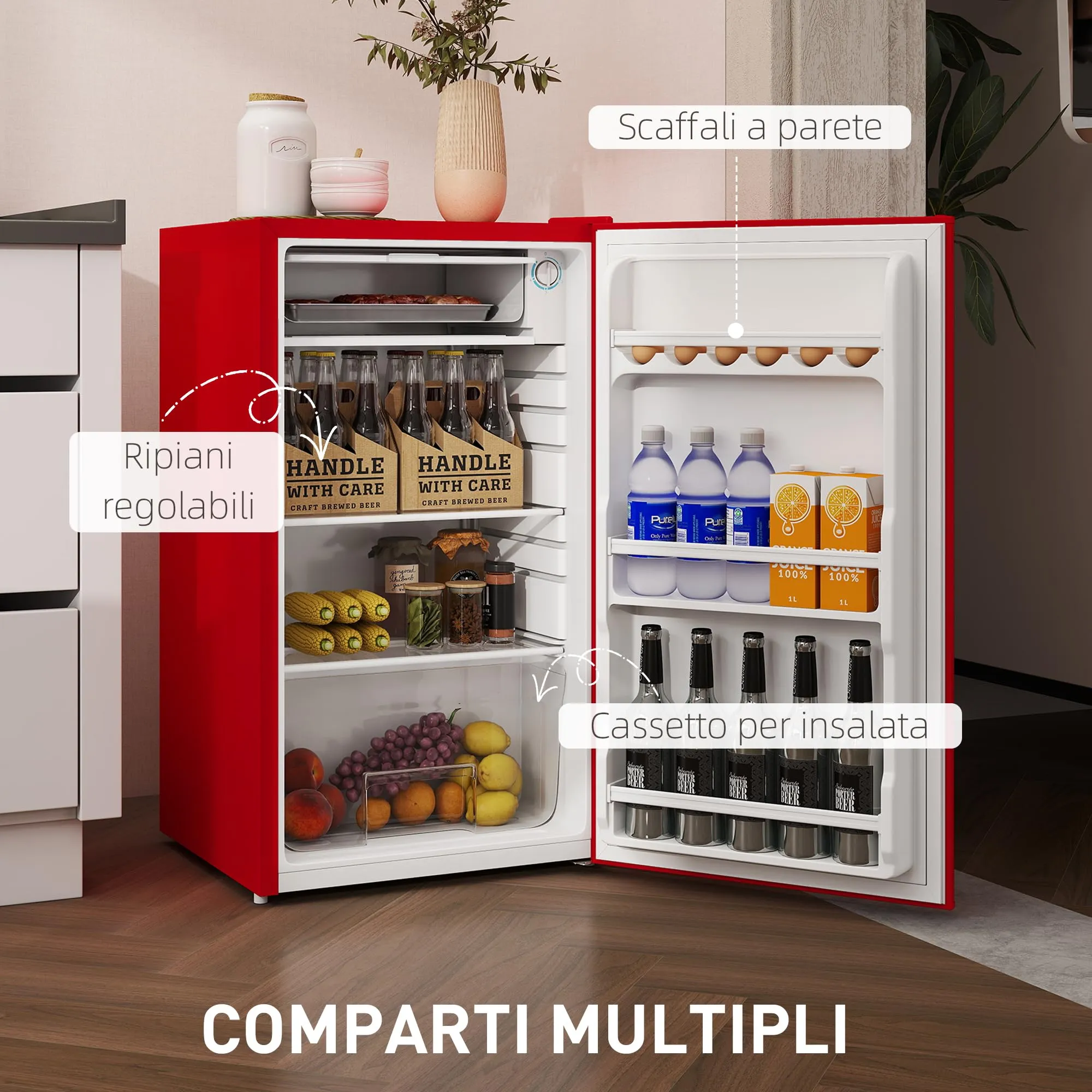 HOMCOM Frigorifero Piccolo 91L con Congelatore Classe E Rosso - immagine 6