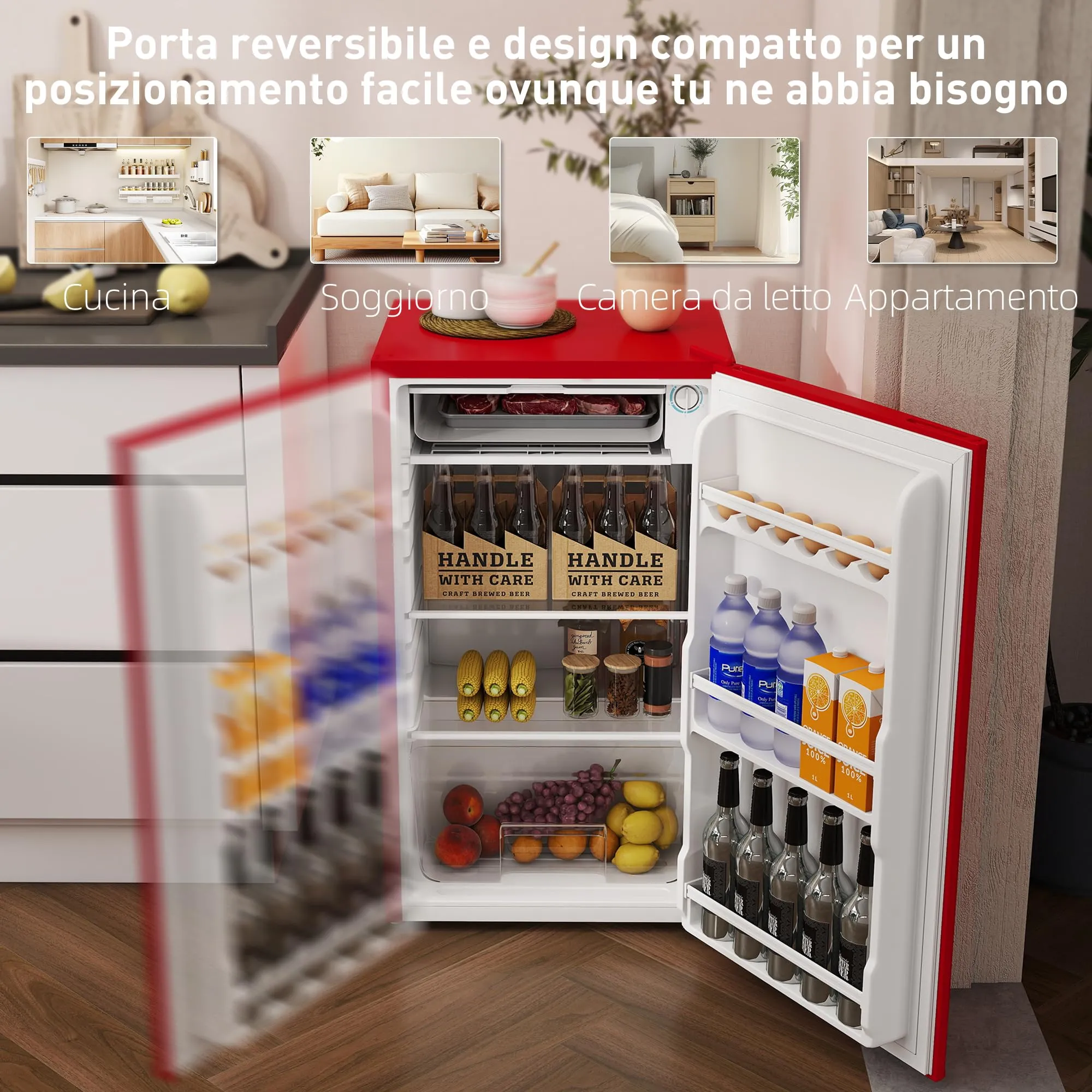 HOMCOM Frigorifero Piccolo 91L con Congelatore Classe E Rosso - immagine 7
