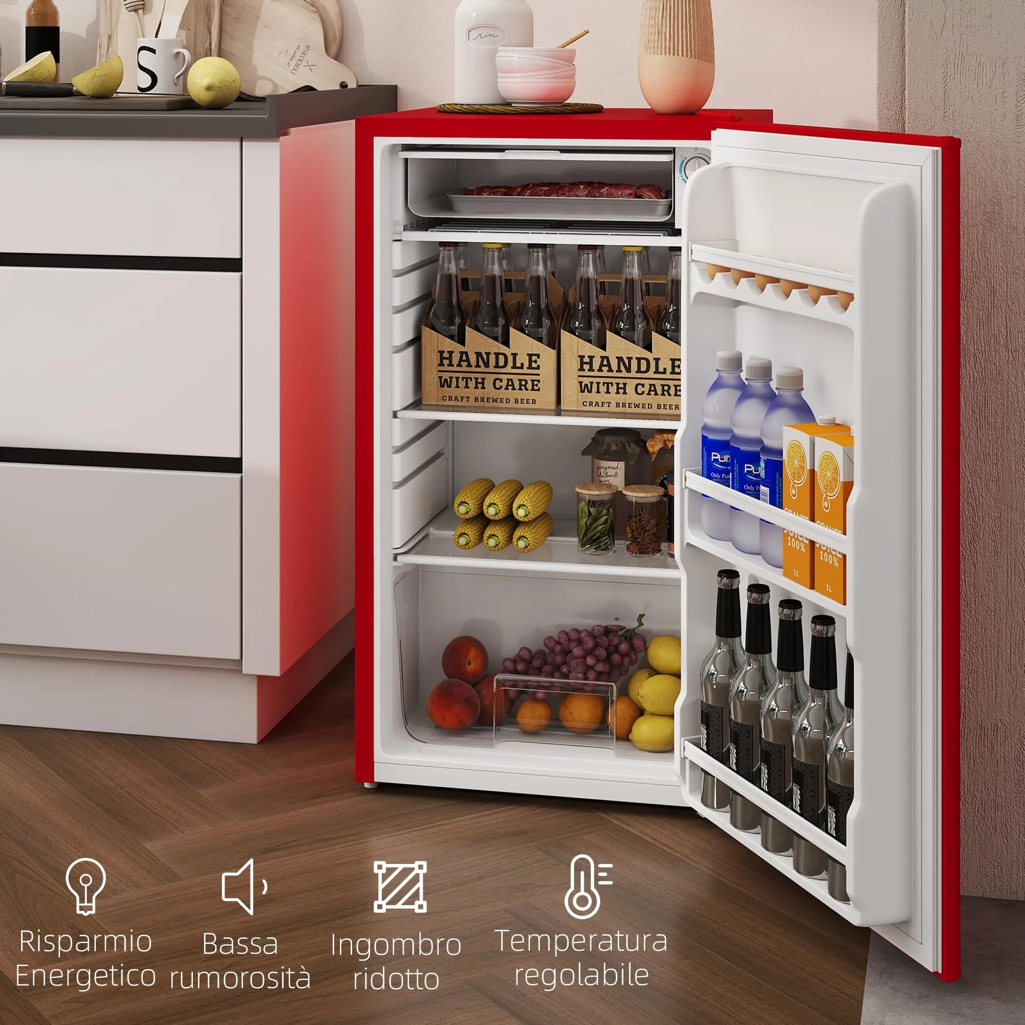 HOMCOM Frigorifero Piccolo 91L con Congelatore Classe E Rosso - immagine 8