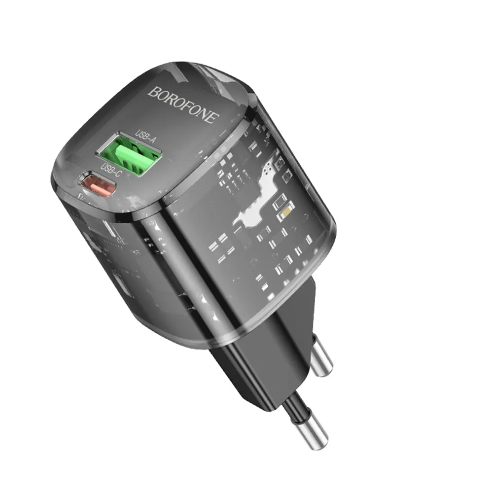 Caricabatterie Retea Borofone BN17 Sunlight, 20W, 3A, 1 x USB-A - 1 x USB-C, Nero - immagine 1